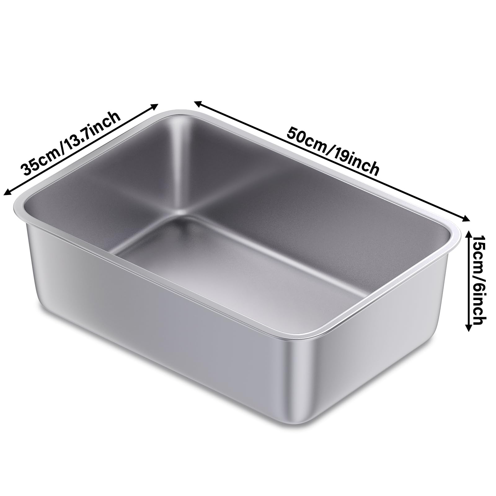 Futam Stainless Steel Litter Box 2 Pack,19.7'X13.7'X6' Large Metal Litter Box For Kitty/Cat/Rabbits, Easy To Clean, Non Stick