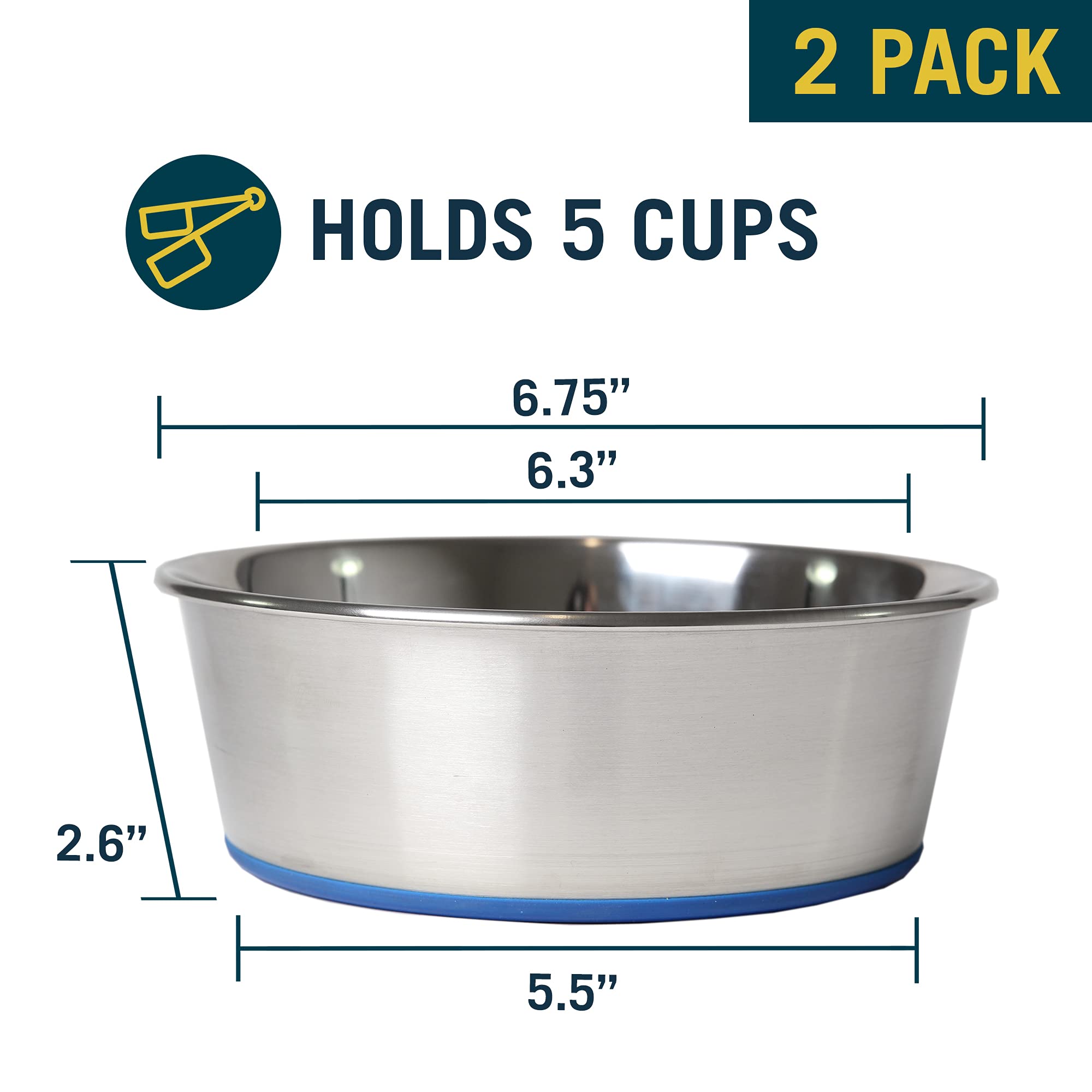 Ourpet'S Durapet Stainless Steel Bowl, 5 Cups, 6.9''X6.9''X2.5''