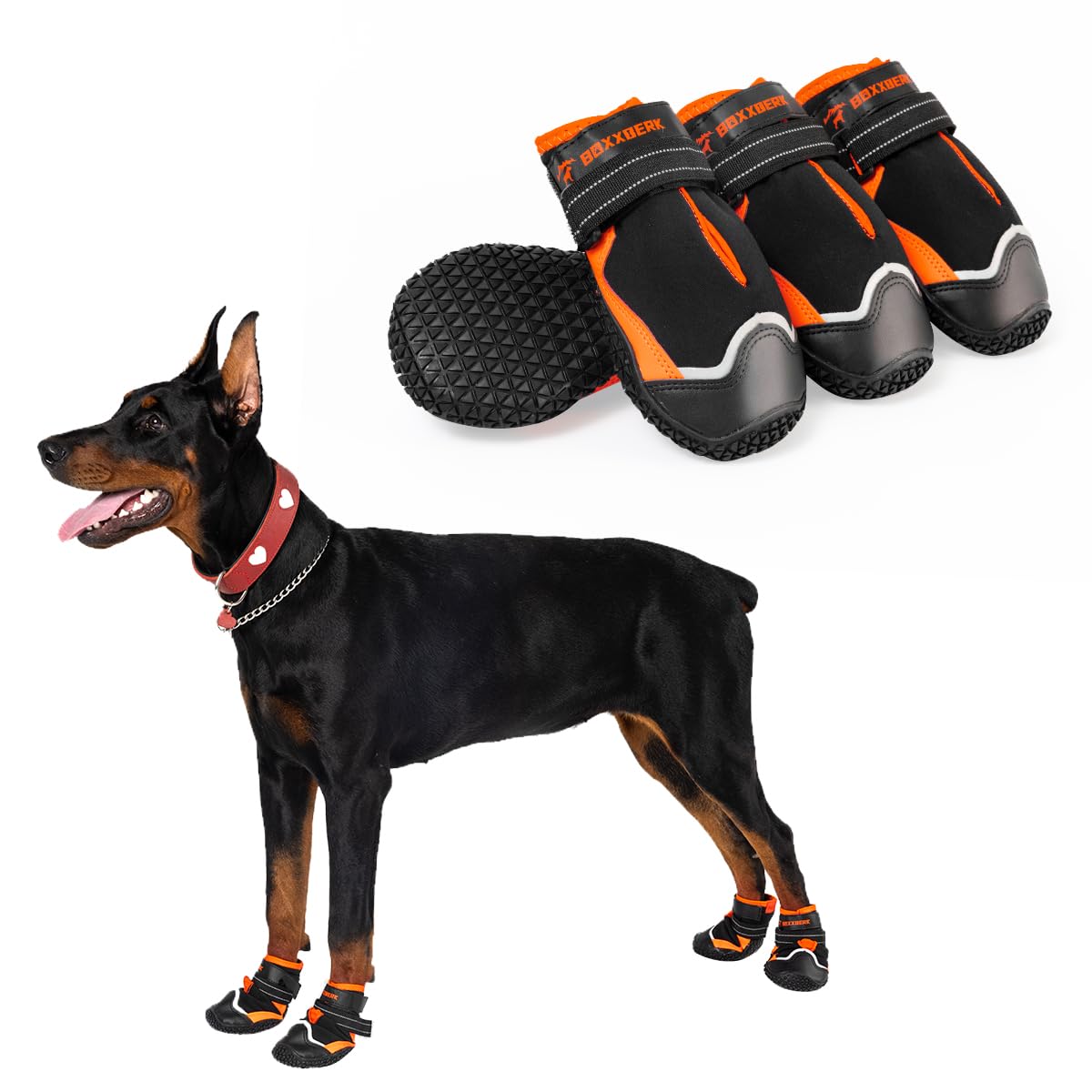 Boxxberk Dog Boots For Large Dogs,Waterproof Dog Booties For Winter Snow,Anti-Slip Dog Shoes Paw Protector With Reflective Strap