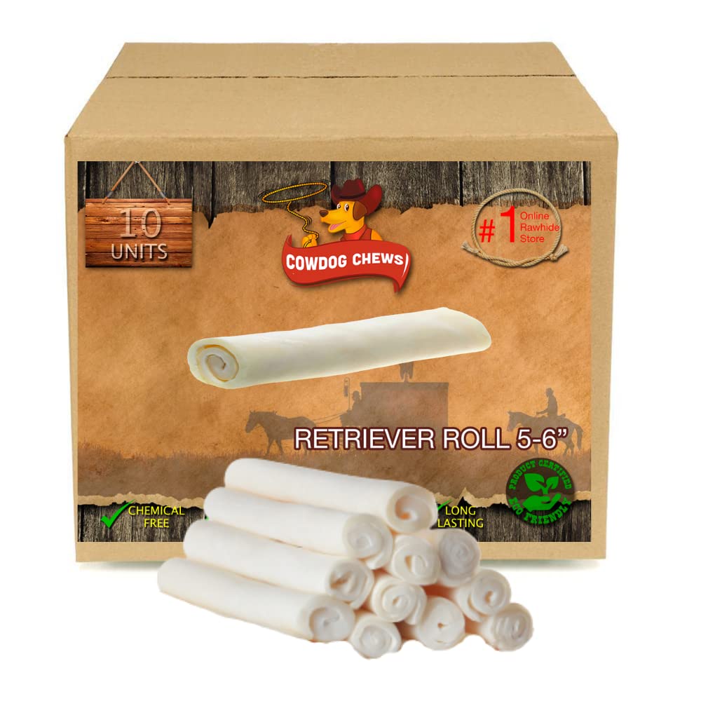 Cowdog Chews 5-6 Inches Rawhide Retriever Roll - Chewing Dog Treat, 100% Natural - Natural Grass Fed Livestock Sourced (10 Pack)