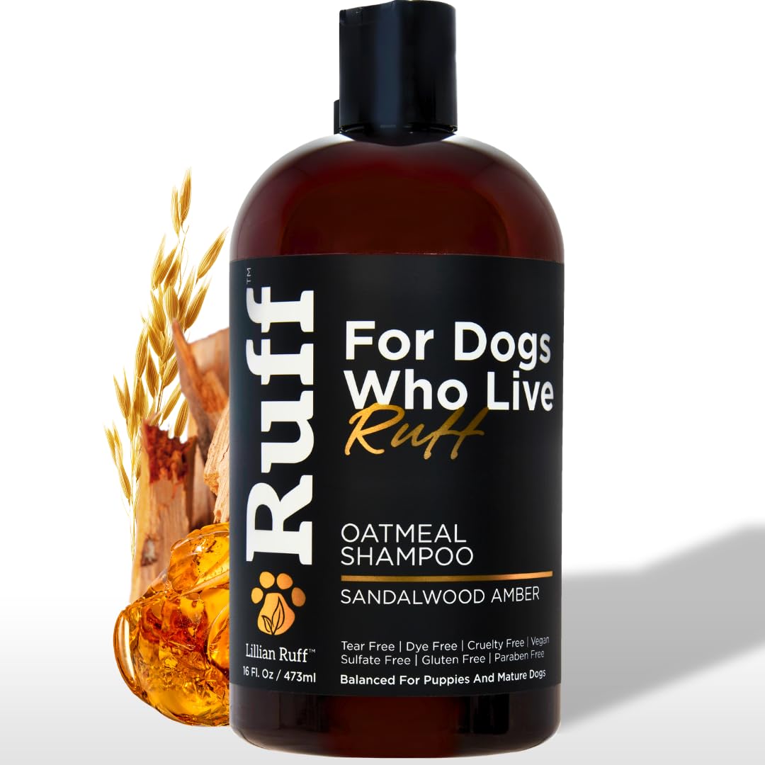Ruff By Lillian Ruff Oatmeal Dog Shampoo | Sandalwood Amber | Professional Dog Shampoo With Aloe & Coconut Oil | Relieves Itchin