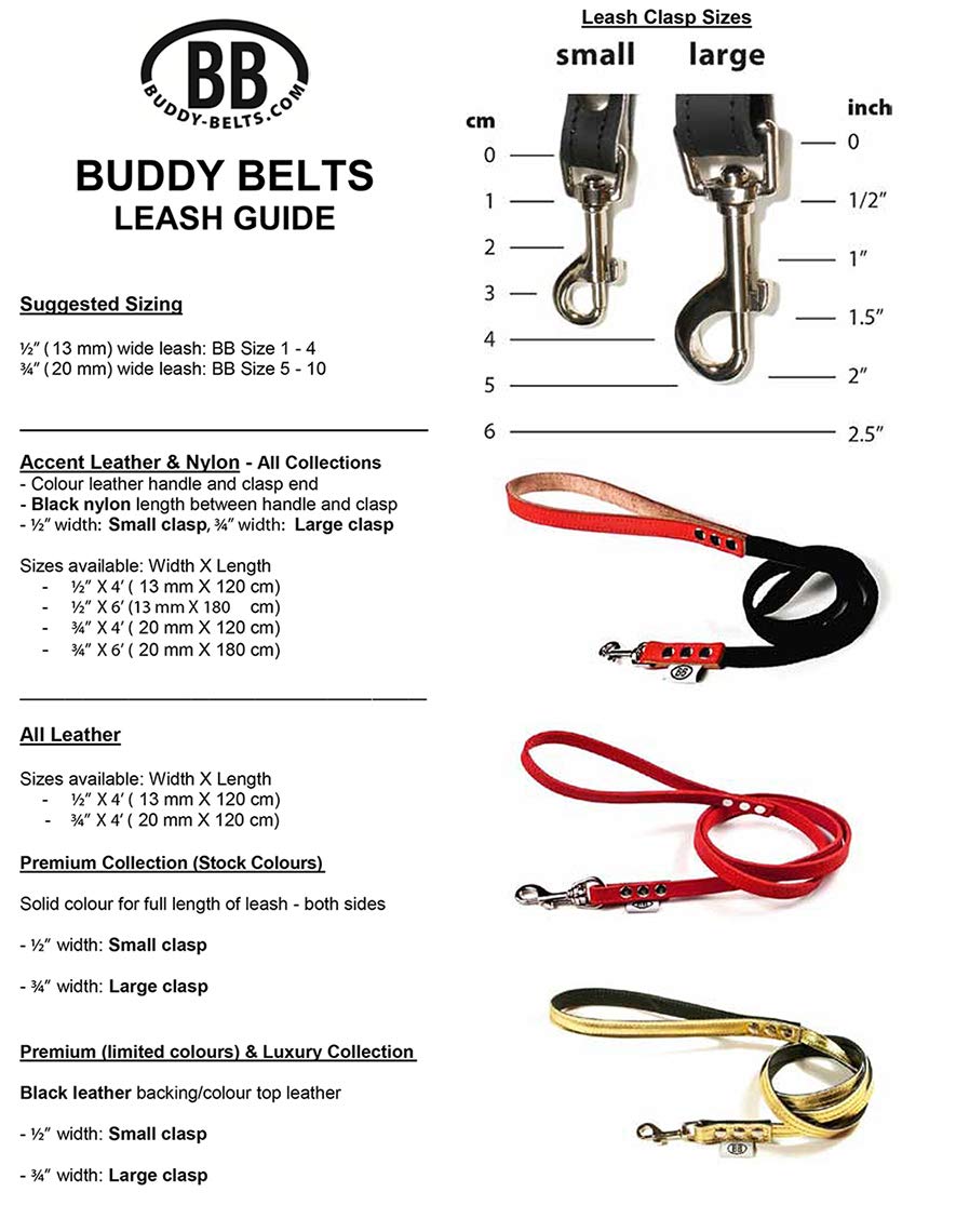 Buddy Belt All Pebble Grain Leather Leash Pink - Premium Edition (3/4'' X 4')