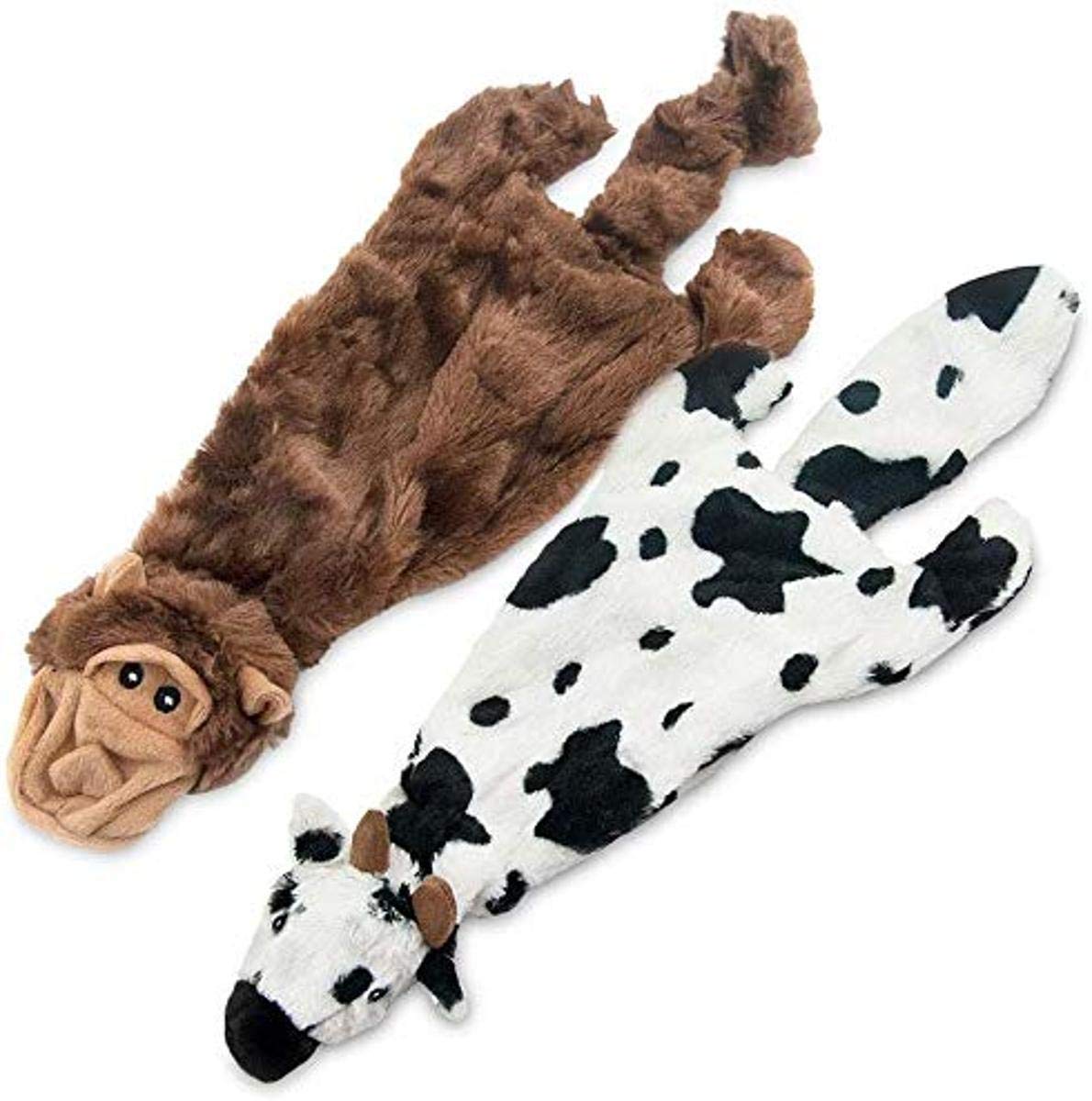 Best Pet Supplies 2-In-1 Stuffless Squeaky Dog Toys With Soft, Durable Fabric For Small, Medium, And Large Pets, No Stuffing For Indoor Play, Holds A Plastic Bottle - Cow, Monkey, Large