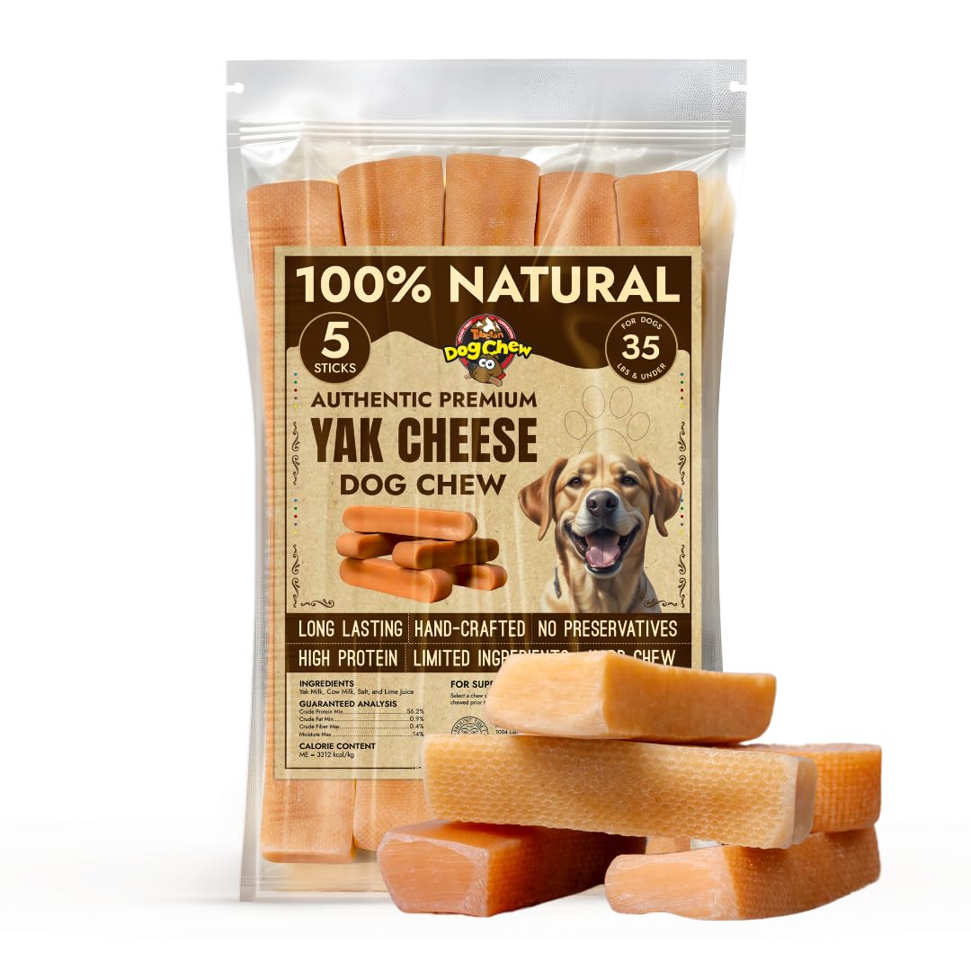 Tibetan Dog Chew Yak Cheese Sticks (5 Medium Chews) - Natural Handmade Treats For Medium Dogs, Long-Lasting, Easy To Digest With No Additives, Rawhide, Grains Or Gluten, Perfect For Aggressive Chewers