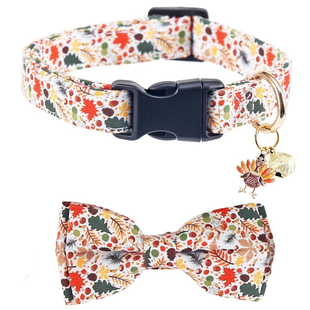 Thanksgiving Day Dog Collar Fall With Bowtie And Bell Autumn Holiday Adjustable Pet Collars For Dogs (Turkey,Large)