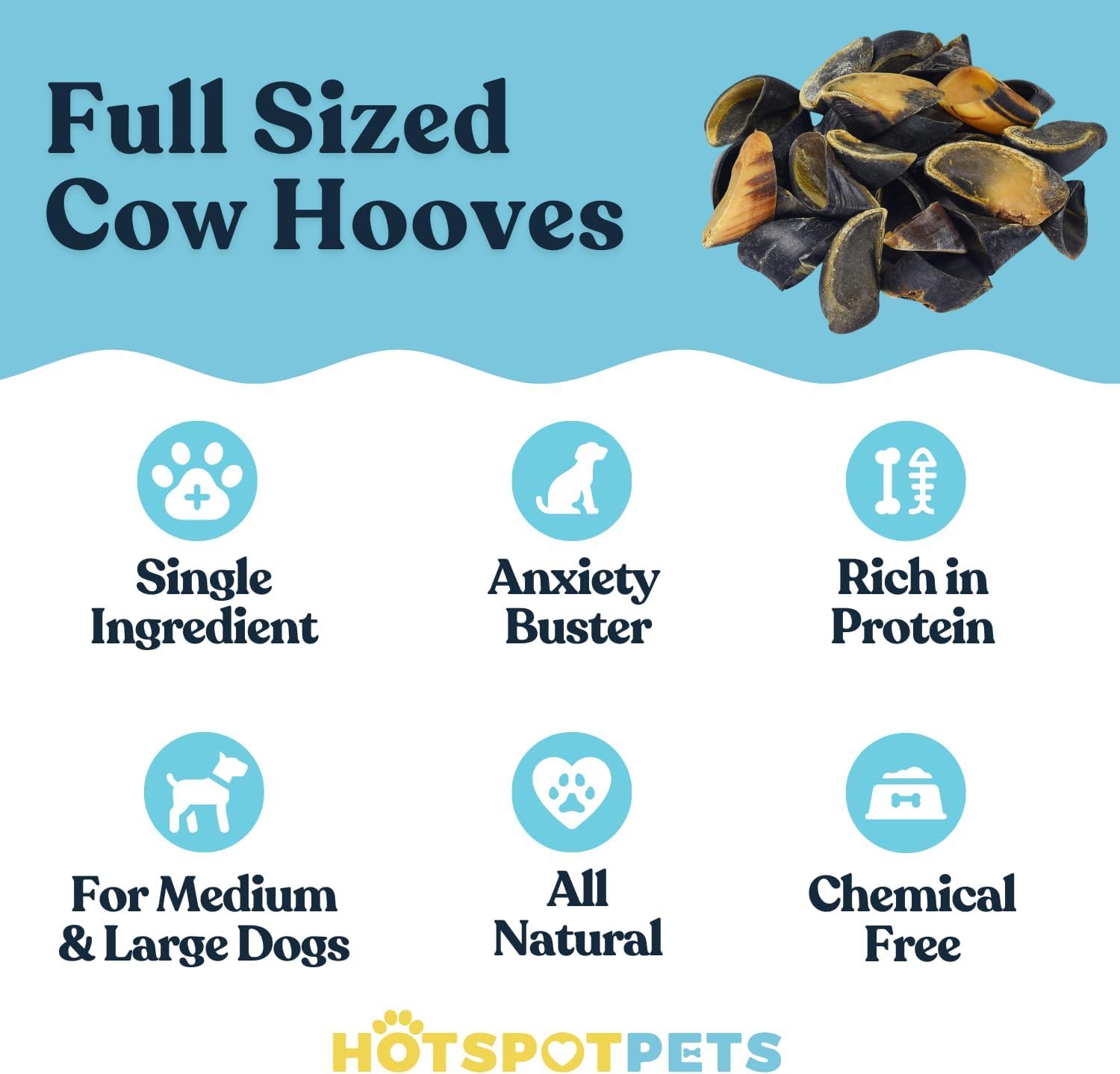 Full-Size Cow Hooves for Dogs | (5 Pack) All-Natural Long Lasting Dog Chews | Made from Grass Fed Cattle | Tasty Treat for Oral
