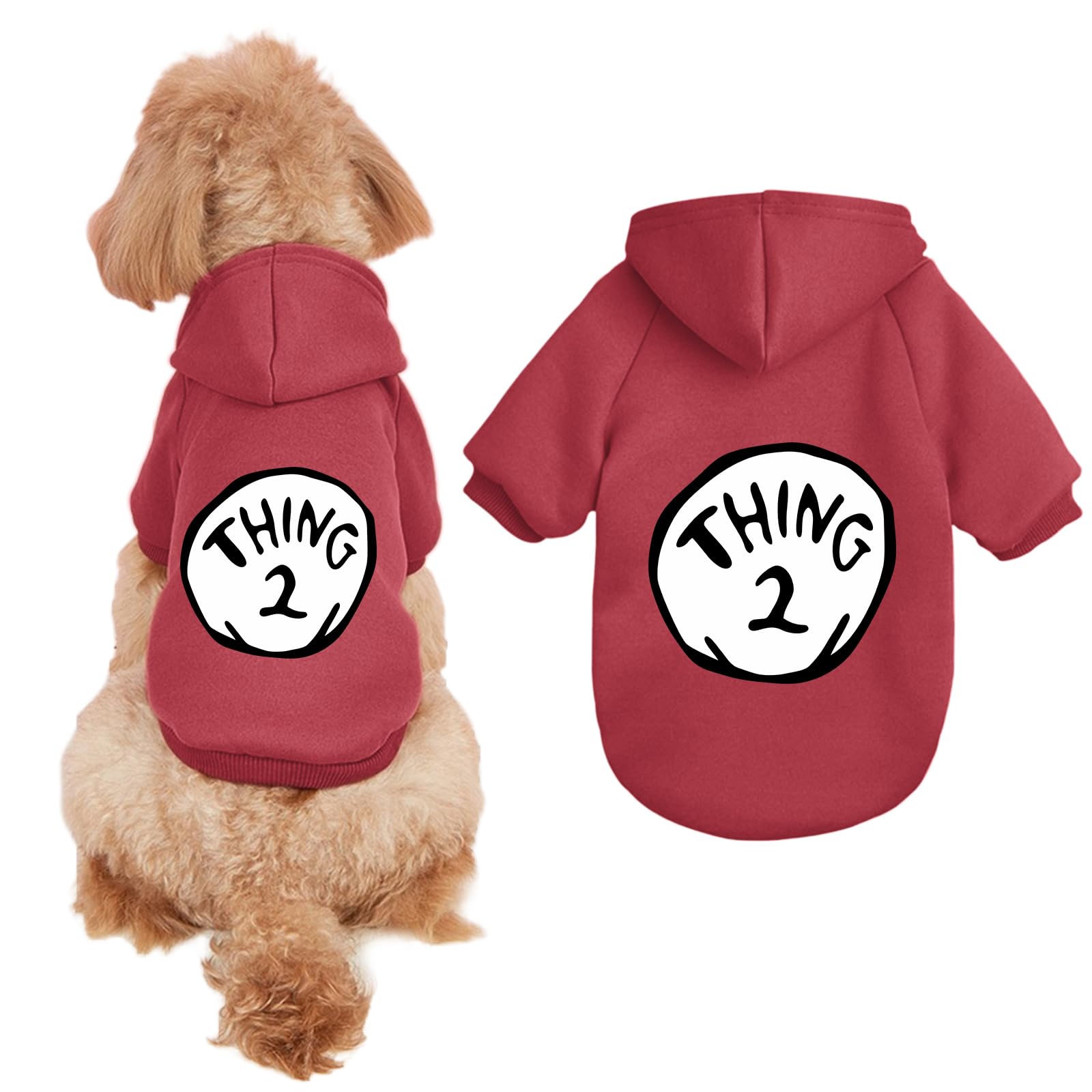 Cayxatiu Dog Hoodie Pet Clothes For Small Dogs Thing 2 Printed Hoodies Medium Puppy Hooded Sweatshirt Pullover Outfit(Wine Red,2