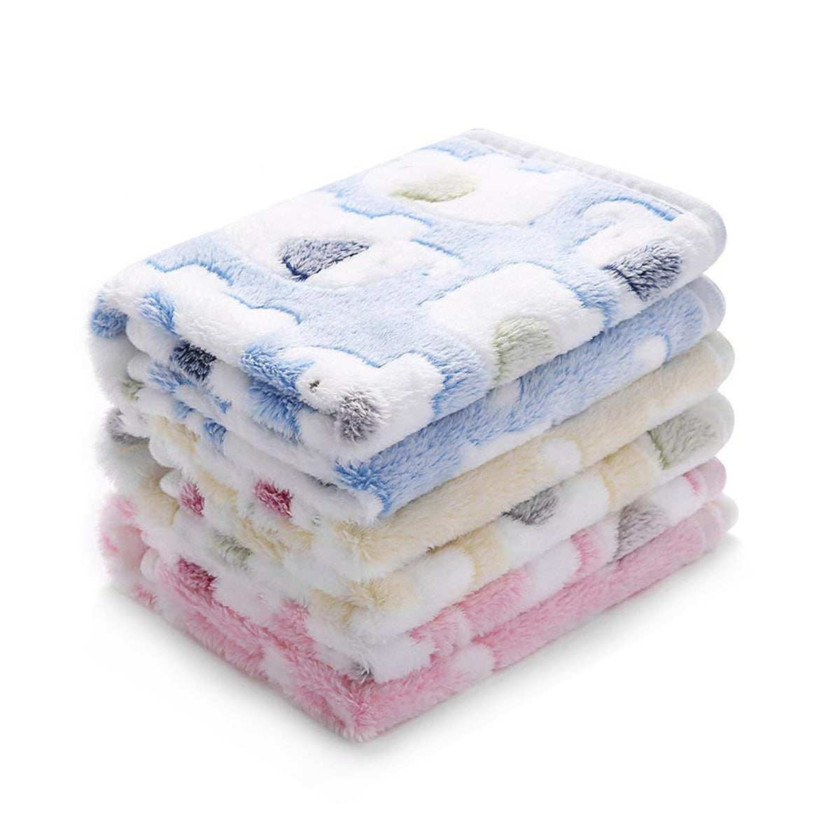 1 Pack 3 Blankets Super Soft Fluffy Premium Cute Elephant Pattern Pet Blanket Flannel Throw For Dog Puppy Cat Blue/Pink/Yellow M
