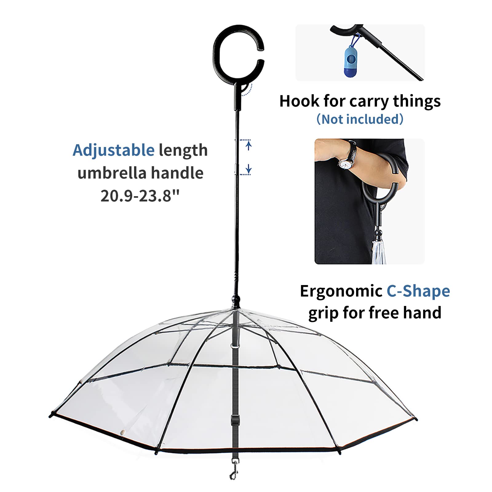 Lesypet Dog Umbrella With Leash, Clear Umbrella For Dog With Leash For Small Pets, Metal Leash