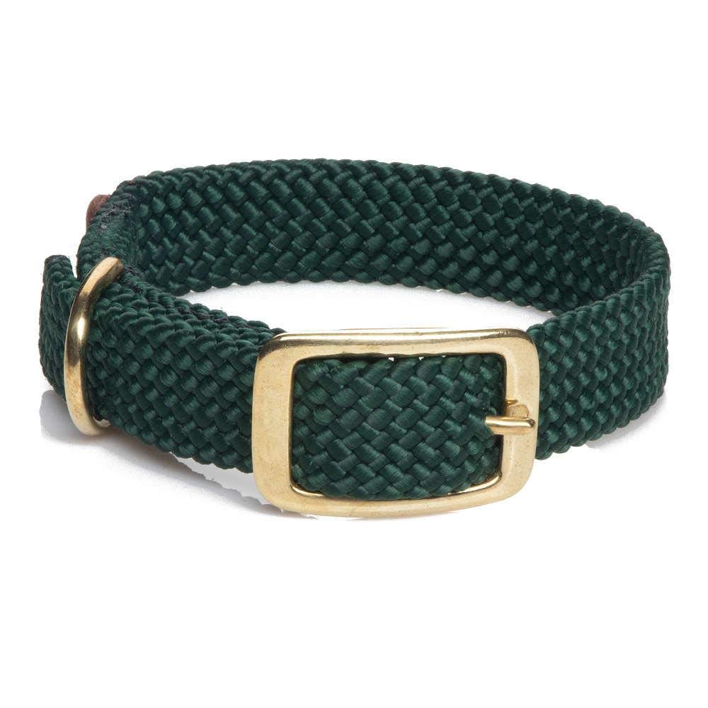 Mendota Pet Double Braid Collar - Brass - Dog Collar - Made In The Usa - Hunter Green, 1 In X 21 In Standard