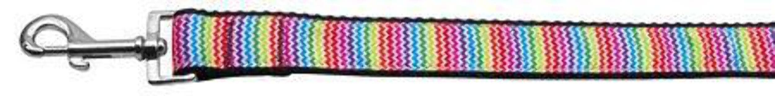 Pet Dog & Cat Nylon Collar or Leash, &quot;Zigzaggy Rainbow&quot; SM Collar