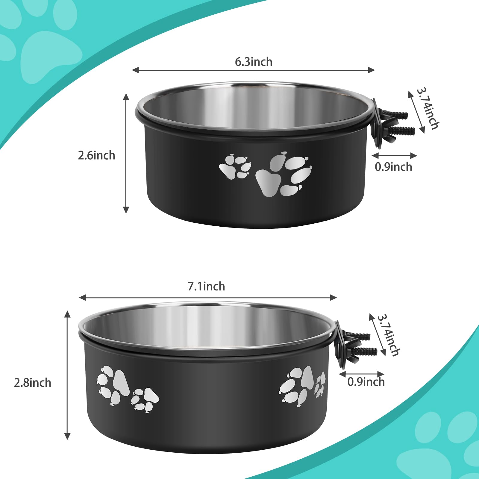 Offkitsly Kennel Water Bowl, Stainless Steel Dog Crate Water Bowl No Spill, 2 Pack Hanging Dog Bowls For Kennel Cage,Metal Pet F