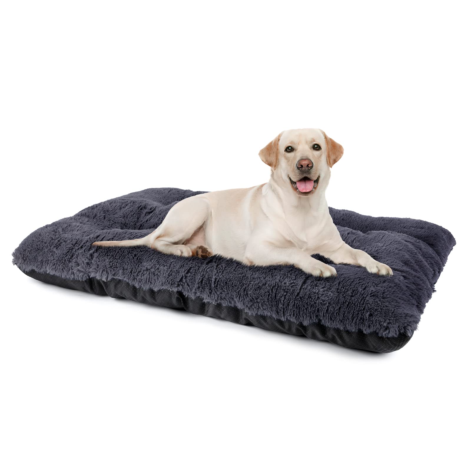 Joejoy Large Dog Bed Crate Pad, Deluxe Plush Washable Dog Beds Fulffy Soft Kennel Pad Anti-Slip Pet Sleeping Mat For Large Mediu