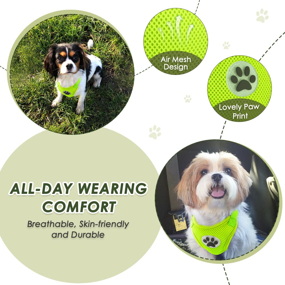 Slowton Dog Car Harness Seat Belt Set, Dog Vest Harness Adjustable Mesh Breathable & Vehicle Safety Seatbelt Tether With Elastic Bungee For Small Medium Large Pets (Lime Green, Xxs)