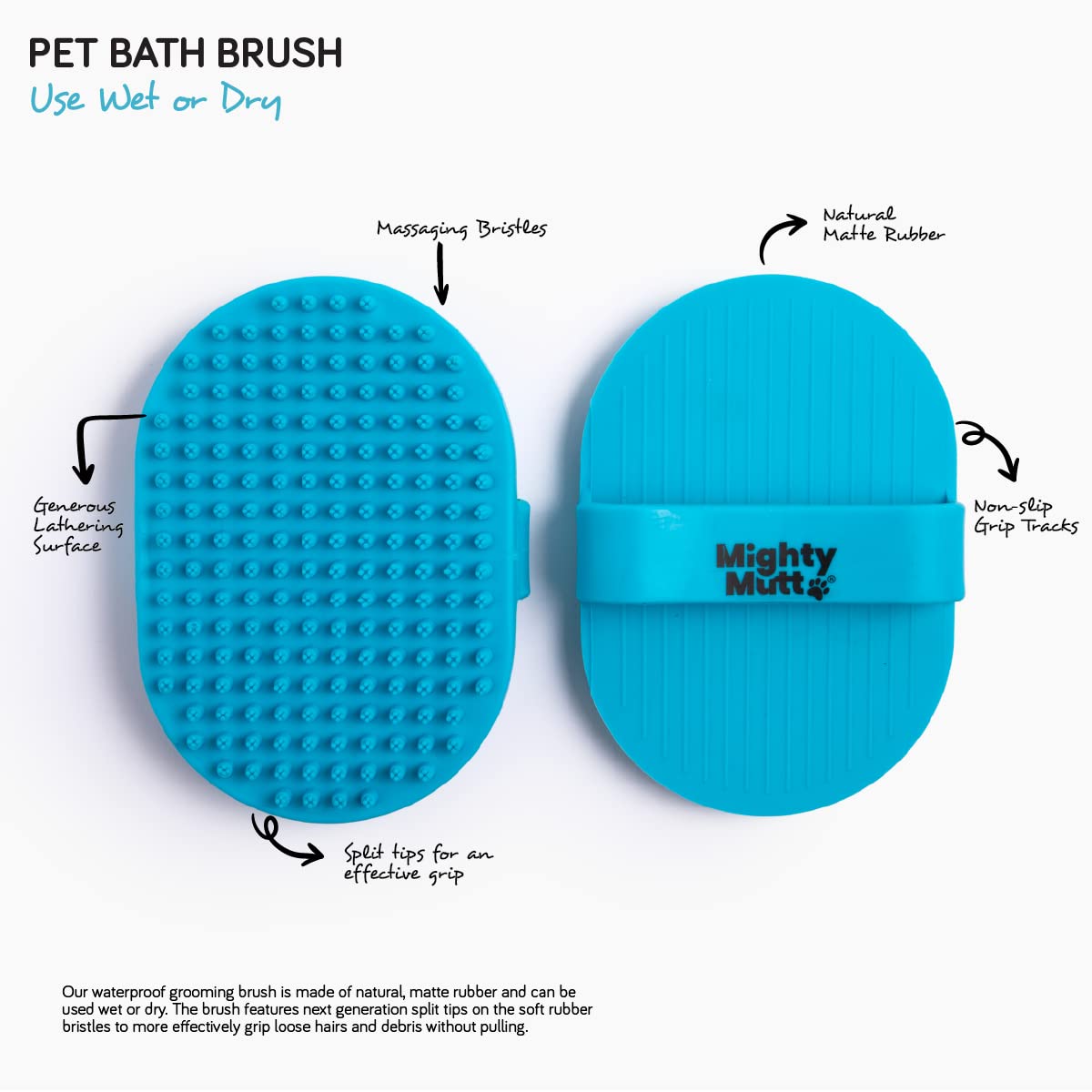 Mighty Mutt Pet Grooming Brush | Rubber Soft Bristles For Deep Cleaning | Massage Brush For Dogs And Cats | 1 Pc