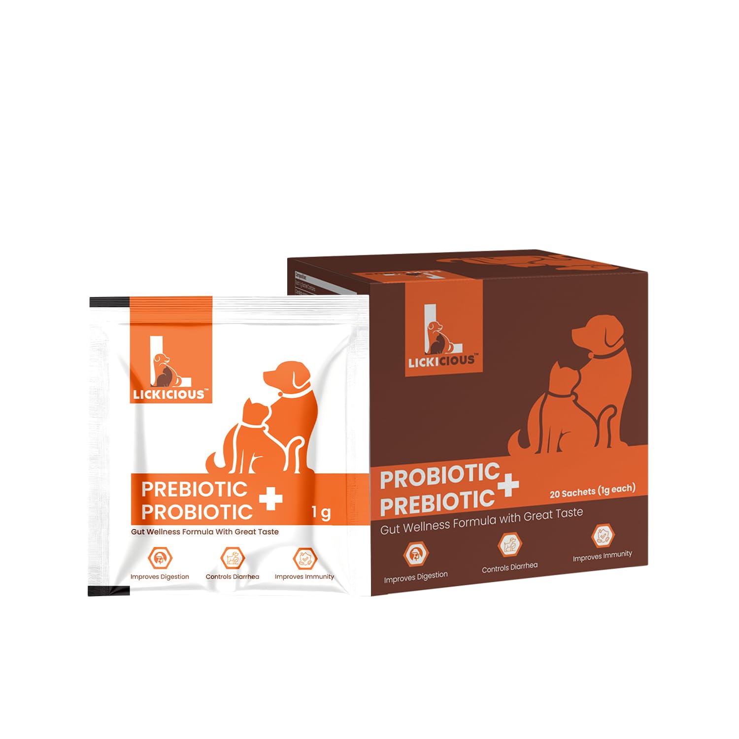 LICKICIOUS Pre & Probiotics for Dogs & Cats, 20 Sachets Gut Health Supplement for Indigestion, Diarrhea, Improved Immunity & Hea
