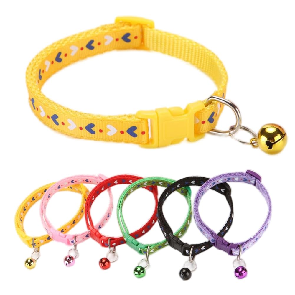 Small Dog Collar With Bell,Soft Nylon Identification Yellow Cat Collar Girl Puppy Collar With Bells Adjustable Buckle For Xxs Xs