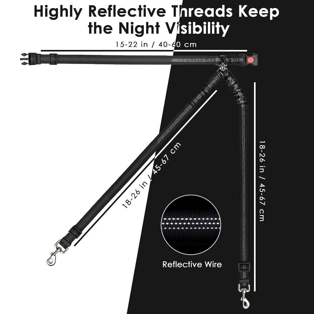 Autowt Double Dog Seat Belt, New Dual Pet Car Headrest Restraint Safety Seatbelt No Tangle Dog Leash Duty Adjust Elastic Bungee Puppy Lead Splitter Connect Harness In Vehicle Travel For 2 Dogs