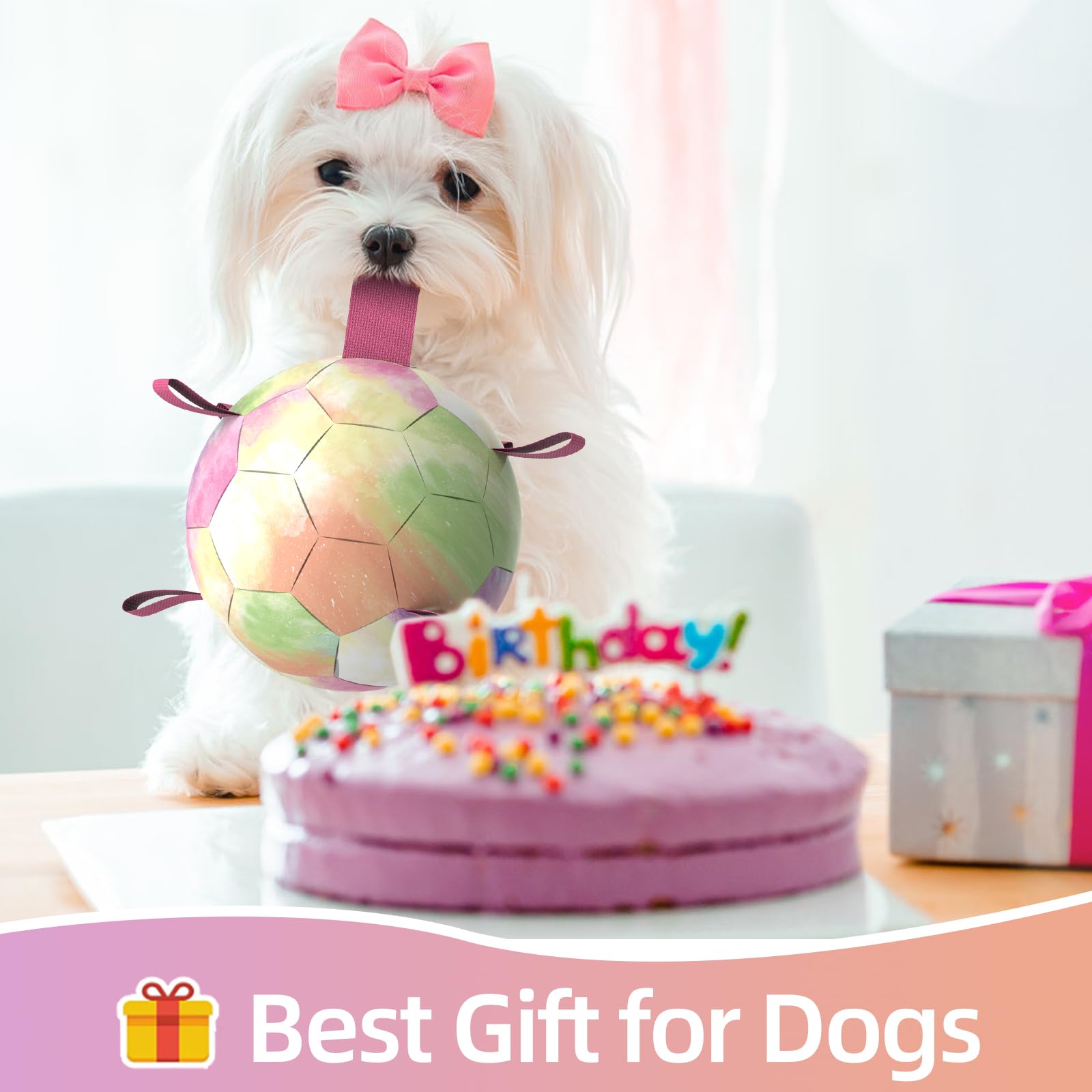 Qdan Dog Toys Soccer Ball With Straps,Gradient Interactive Dogs Toys For Tug Of War, Puppy Birthday Gifts,Water Toy Durable Dog