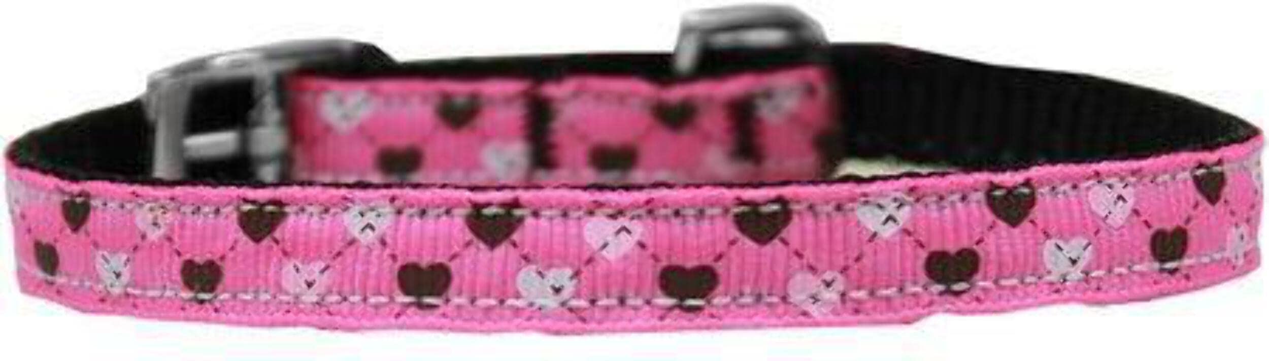 Mirage Pet Products Argyle Hearts Nylon Dog Collar with Classic Buckle 3/8&quot; Bright Pink, 8