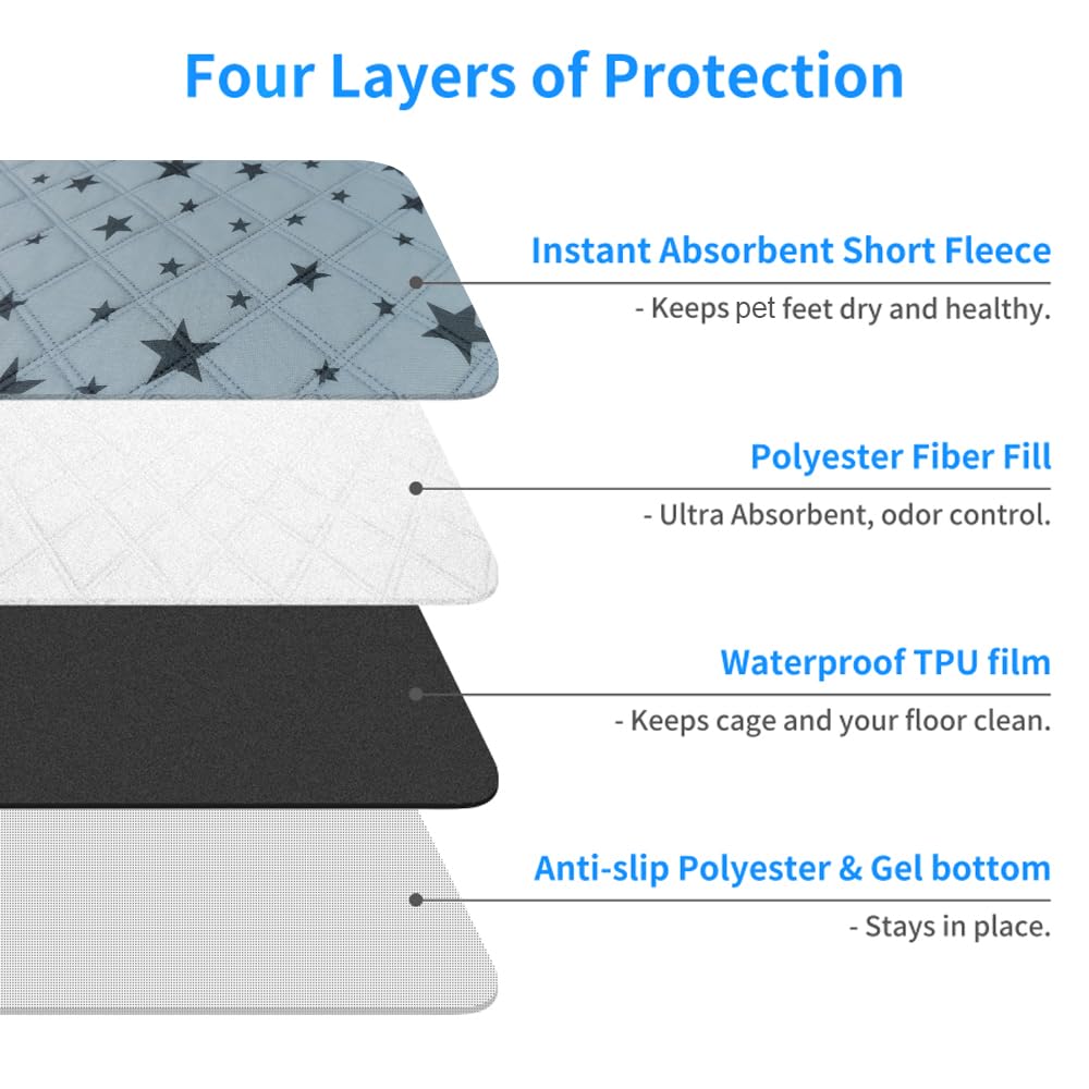 Rioussi Washable Pee Pads For Dogs, Reusable, Absorbent, Leakproof, Non Slip Pet Puppy Pads For Potty Training. Gray Stars, 18X2