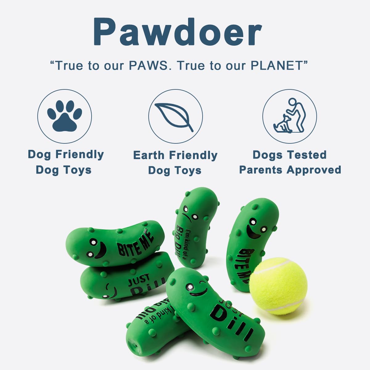 Pawdoer Squeaky Dog Toys for Medium Dogs, Soft Latex Squeaky Dog Ball, Cute Funny Squeak Crunchy Pickle Pet Toys