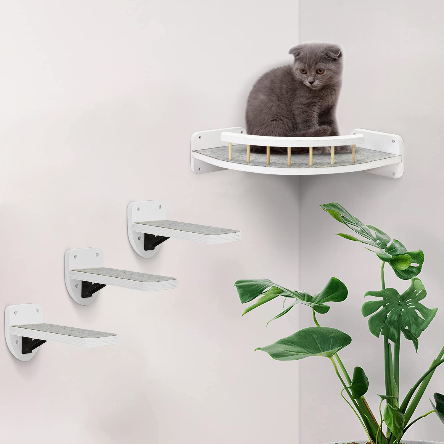 Cat Hammock Cat Wall Shelves With 3 Steps, Cat Shelves And Perches For Wall, Cat Wall Furniture Cat Climbing Shelf, Cat Scratching Post Cat Wall Shelf For Indoor With Plush Covered, Gift For Cat