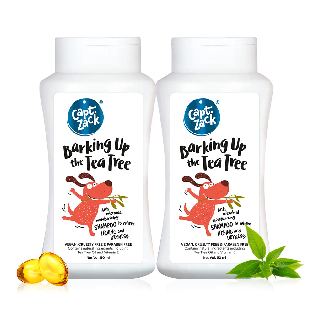 Captain Zack Barking Up The Tea Tree Anti-Bacterial Dog Shampoo 50 Ml | Pack Of 2 | Anti-Dandruff, Itch Relief & Maintains Overa