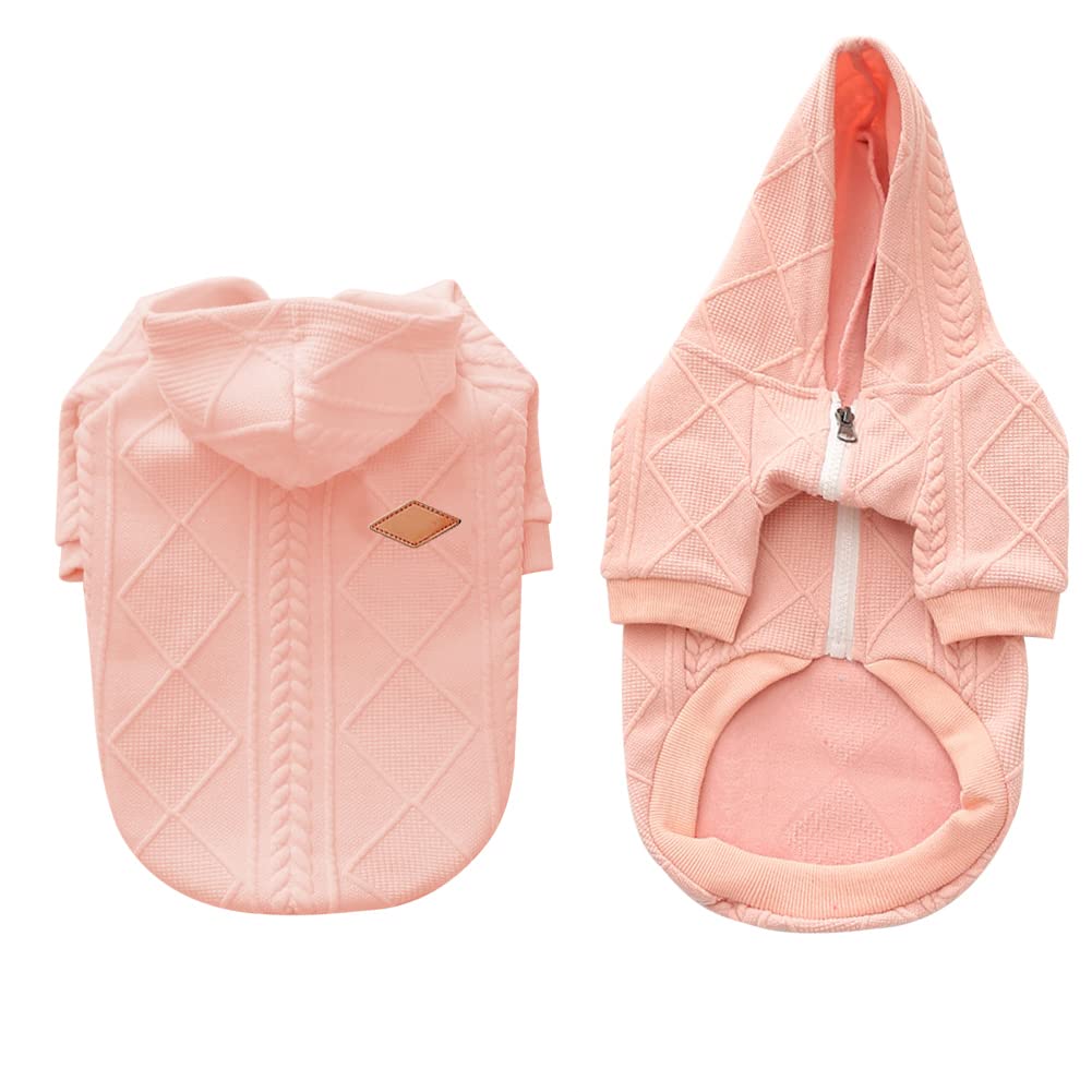 Feimax Dog Sweater Hooded Pet Sweaters With Zipper Cat Warm Sweatshirt Winter Hooded Coat Clothes Puppy Customes Knitwear Clothing Apparel For Small Medium Dogs Cats (X-Small, Pink)