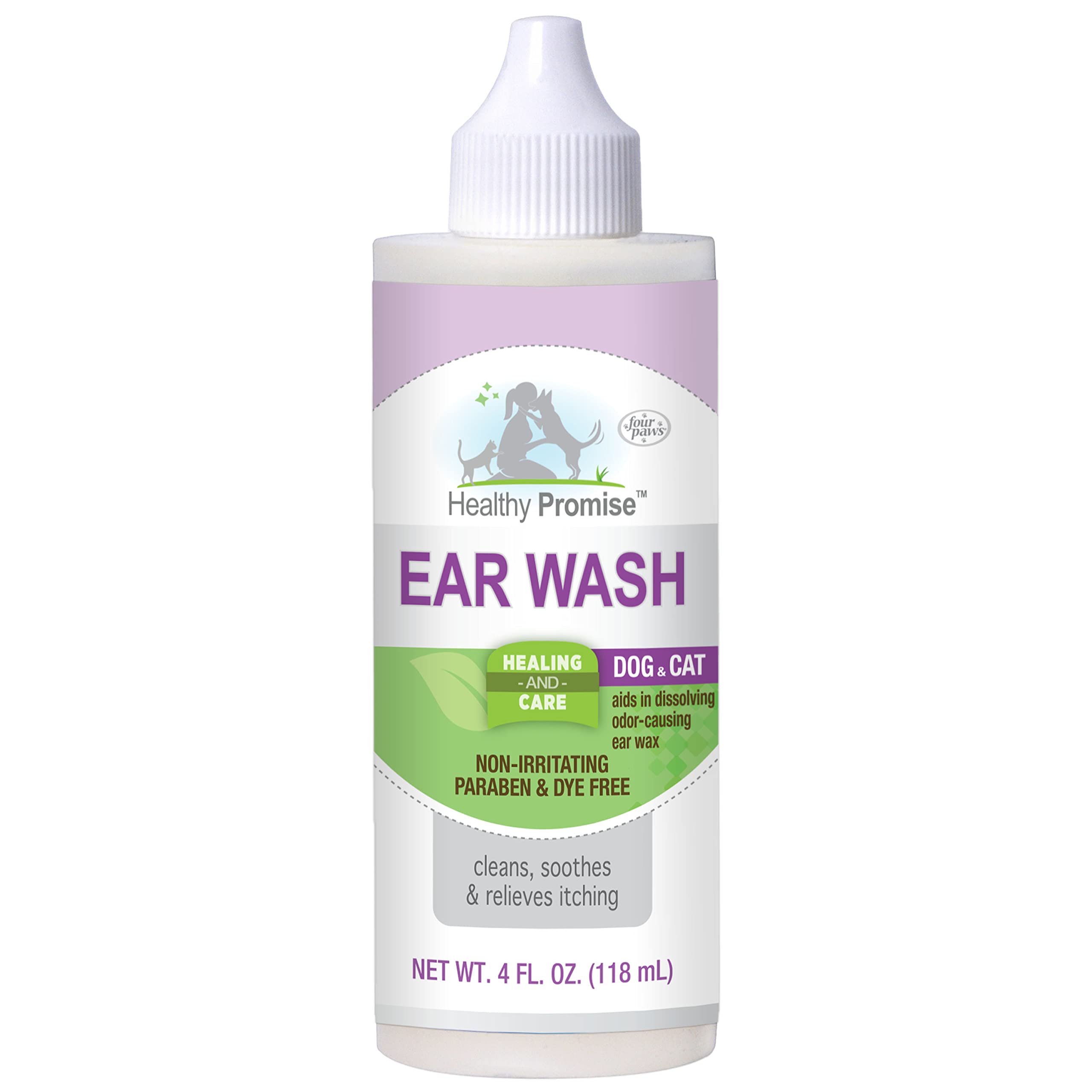 Four Paws Healthy Promise Grooming Soothing Pet Ear Wash Cleaner For Dogs And Cats, Odor Reducing & Itch Relief, 4 Oz.
