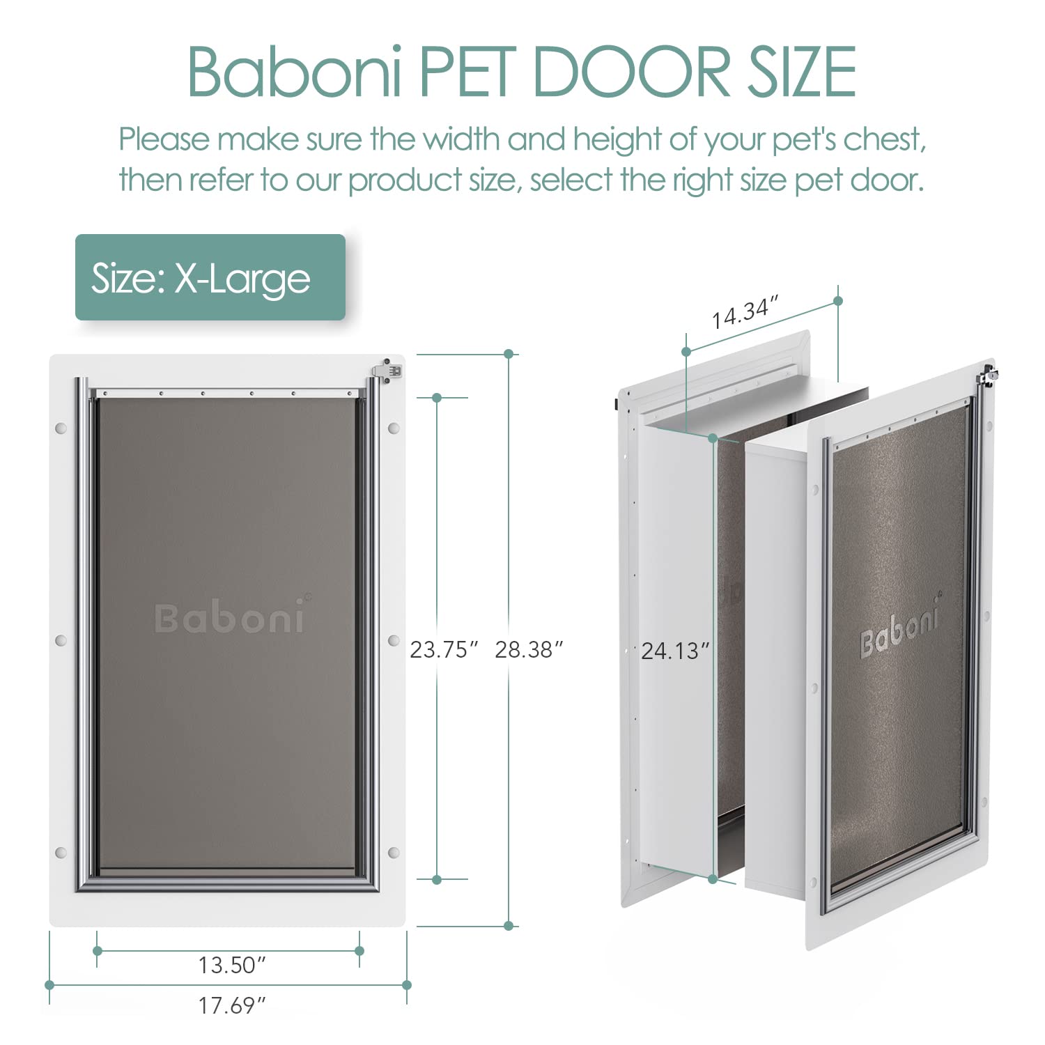 Baboni X-Large Steel Frame Pet Door for Wall - Double Flap Dog & Cat Door with Aluminum Lock, Durable Design for Pets Up to 220 Lb