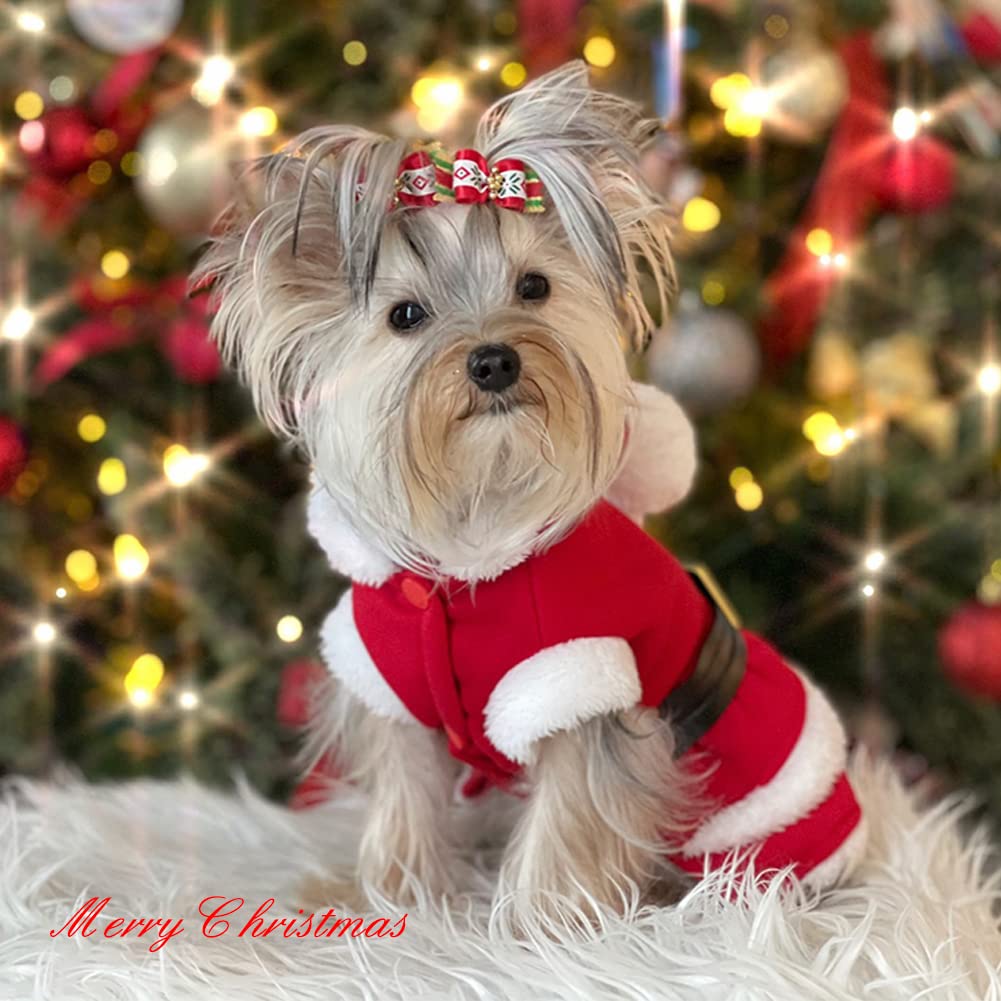 Nacoco Dog Christmas Dresses Cat Xmax Suits Small Pet Haliday Outfits Winter Warm Clothes (Red,Xs)