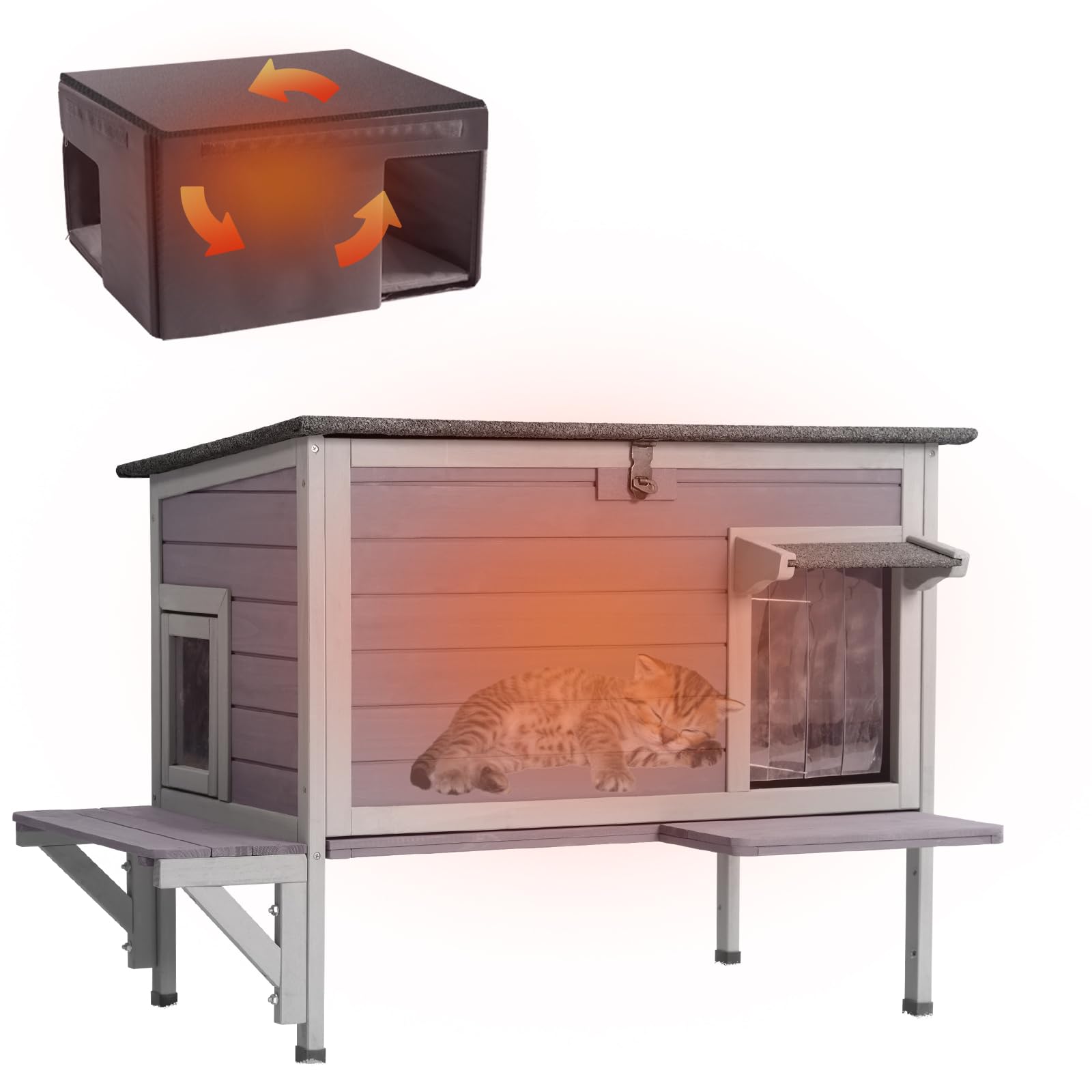 Gutinneen Outdoor Cat House Insulated Kitty Shelter With Liner For Winter Waterproof Cat Cage For Feral Cats