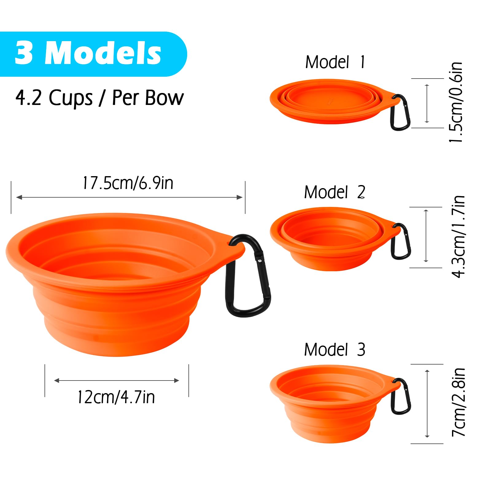 PetBonus 2-Pack Large Silicone Collapsible Dog Bowls, 34oz/1000ml BPA Free Portable Foldable Travel Bowl for Pet Cat, Food Water