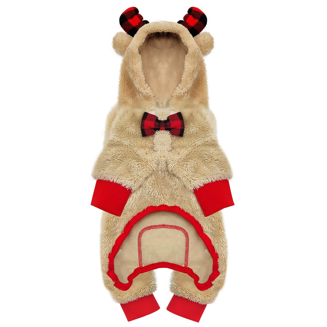 Kyeese Holiday Dog Pajama Christmas Reindeer With Bowtie Red Buffalo Check Small Dog Pajamas Plaid Pet Pajamas,X-Large