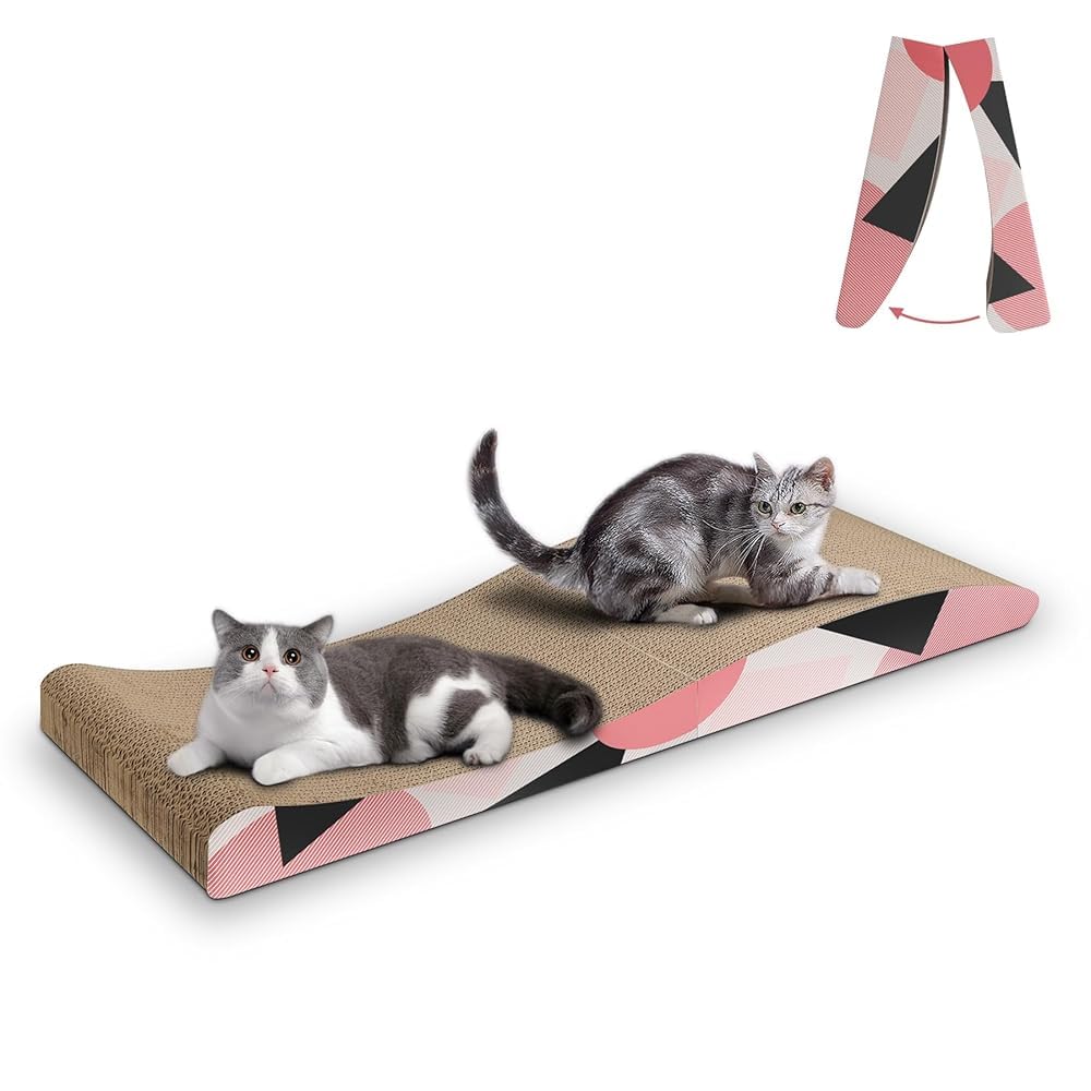 Comsaf Wave Curved Cat Scratching Pad, Foldable Cat Scratcher Cardboard, Corrugated Scratch Pad, Long Scratching Lounge Bed For Cat Kitten Kitty, Protecting Furniture, Reversible