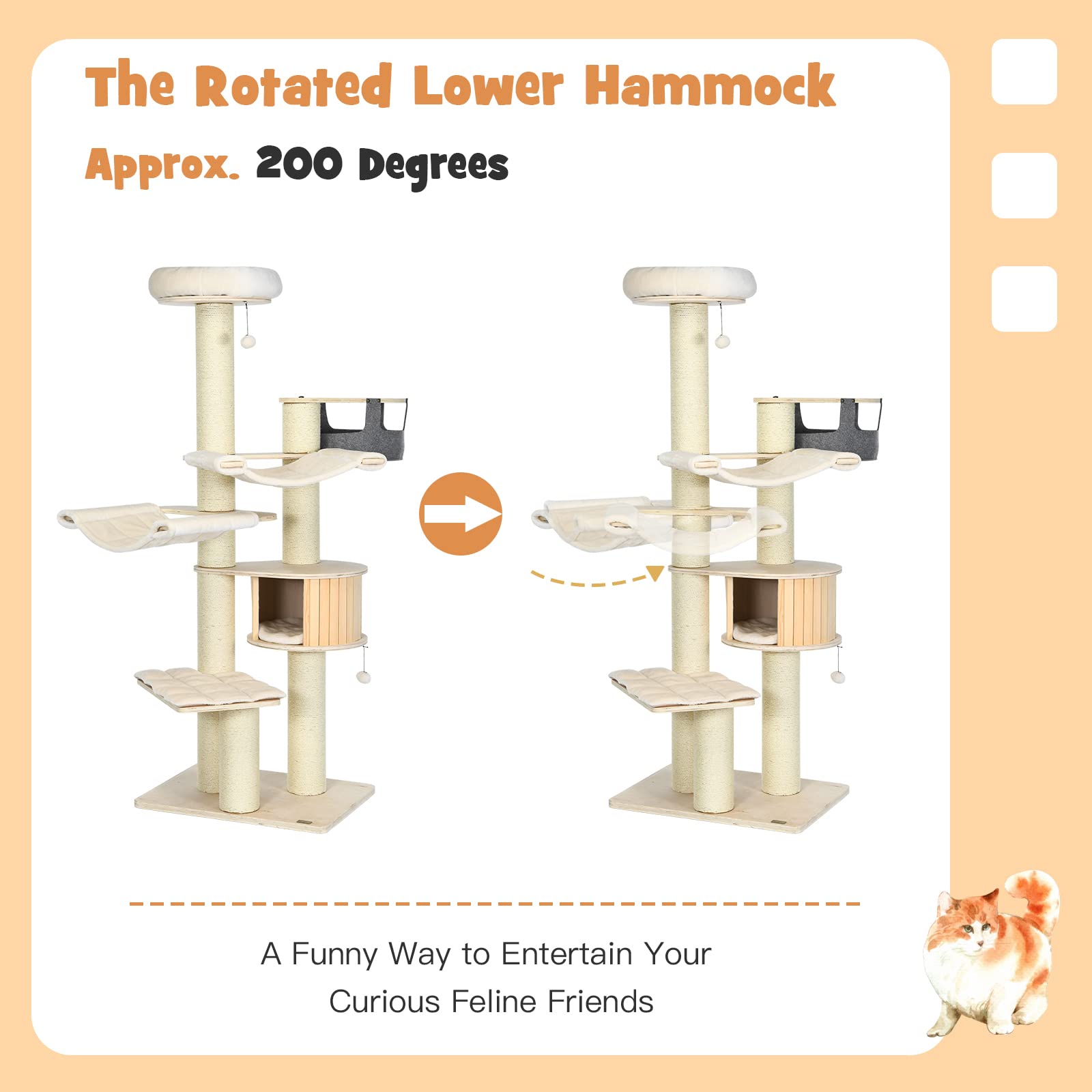 Petsite 77.5'' Tall Cat Tree, Multi-Level Modern Cat Tower With Sisal Scratching Posts, Top Perch, Cat Condo, Hammocks, Hanging