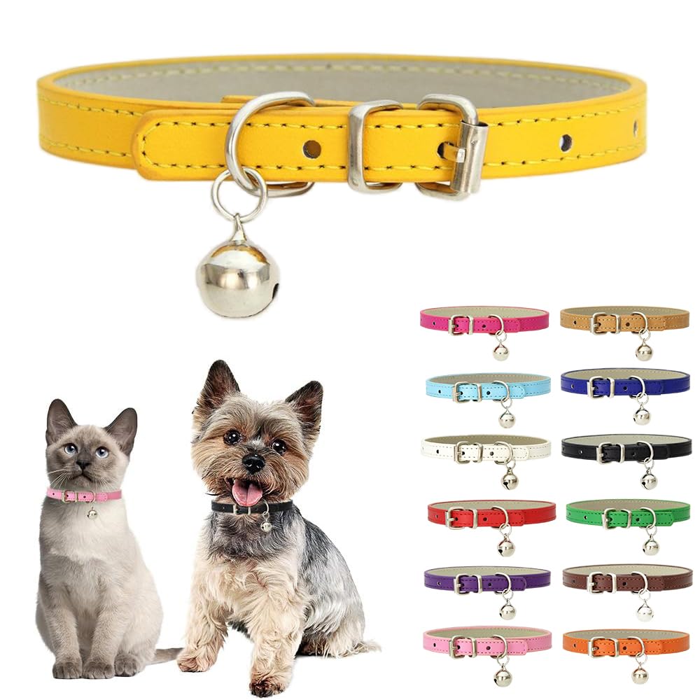 Gold Xs Dog Collar With Bell,Soft Pu Leather Female Puppy Collar With Bells Basic Girls Cat Collar With Bells For Xxs Xsmall Sma