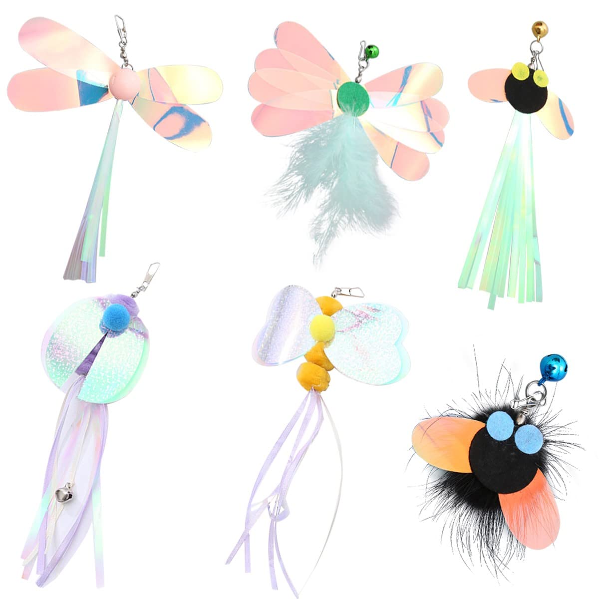 Hokoad Cat Insect Feather Toys Replacement Cat Toy Wand Refills, 6 Pieces Natural Insect Cat Toy Feathers Refill, Interactive Ca