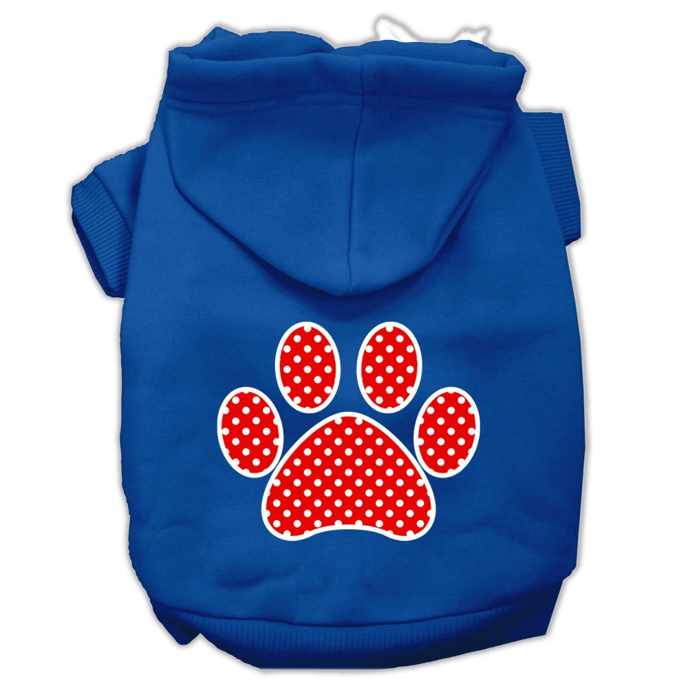 Pet Dog & Cat Hoodie Screen Printed, 'Red Swiss Dots Paw' Blue Sm (3-6 Lbs.)