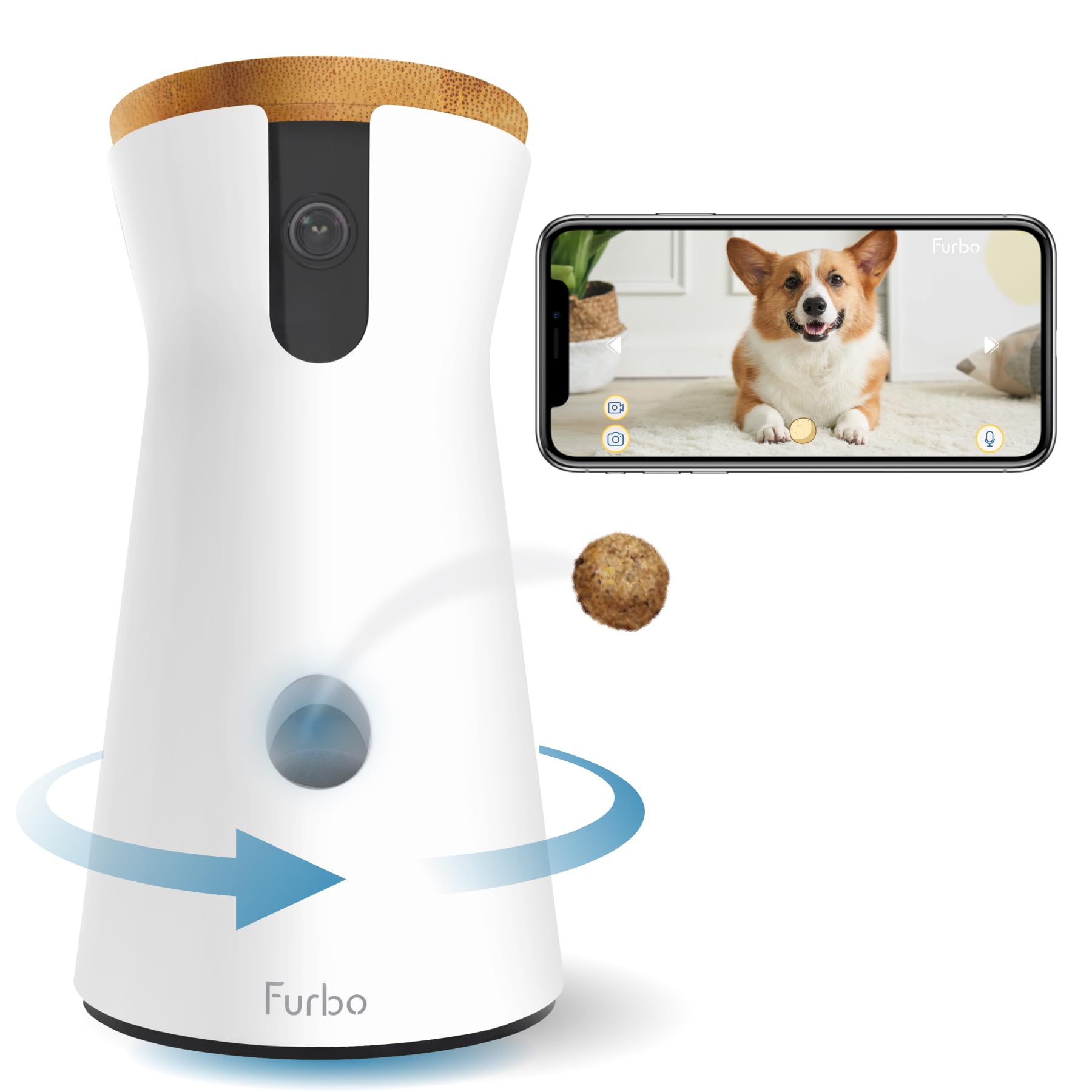 Furbo 360 Dog Camera: Home Security Camera with Barking Alerts, Rotating Pet Treat Camera with Phone App, Smart Home Indoor Pupp