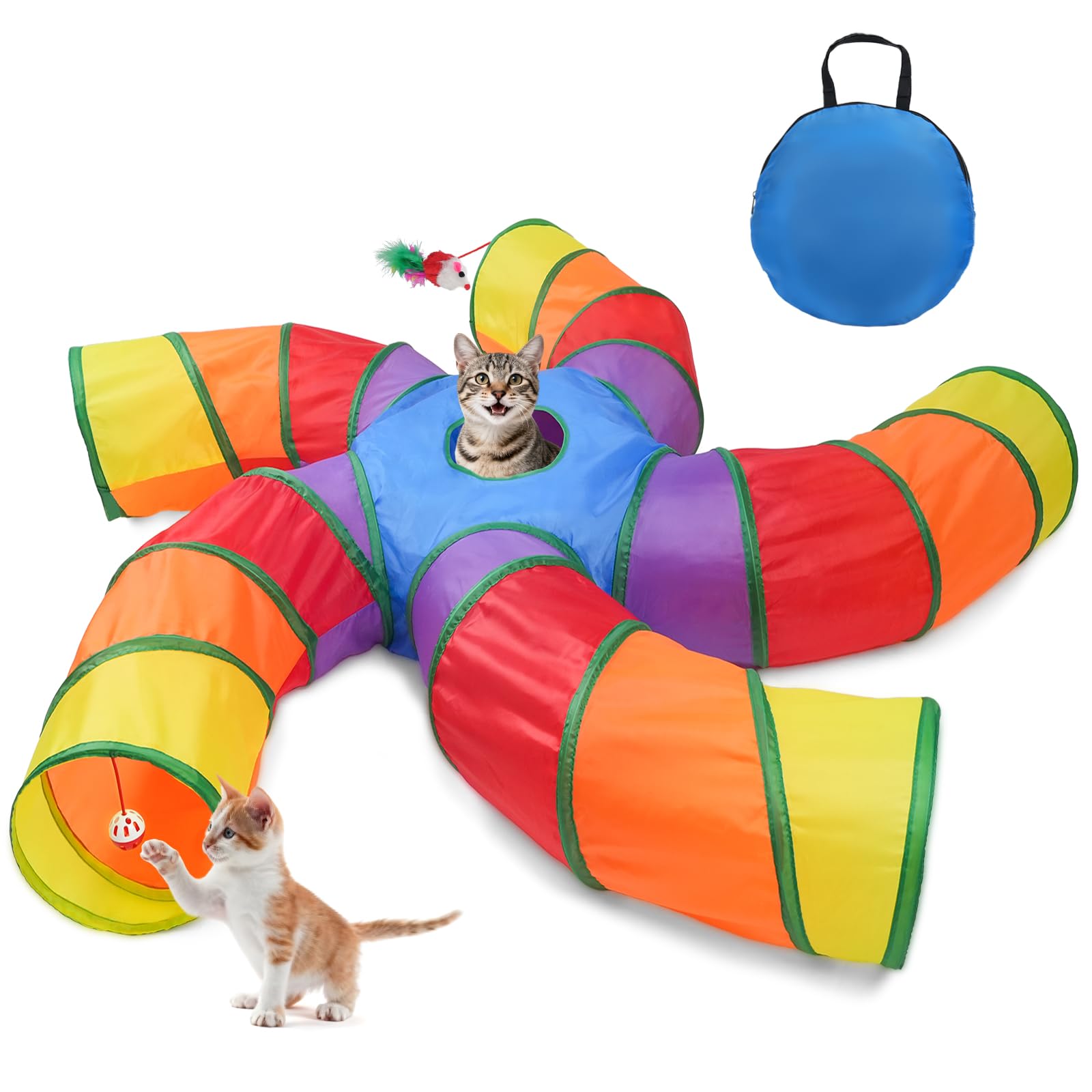 Joytale 5Way Cat Tunnels For Indoor Cats, Pet Tube Toy With Bell Ball And Toy Mouse, SShape Collapsible Tunnel With Interactiv