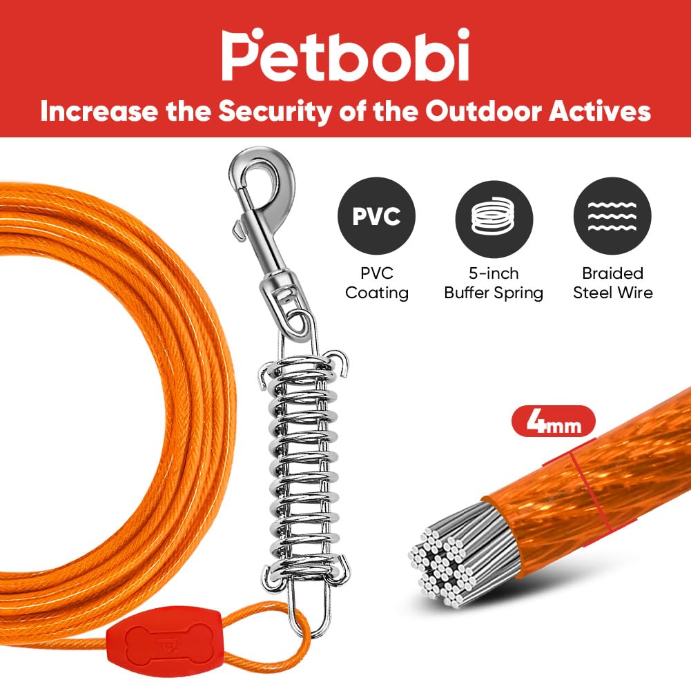 Petbobi Dog Tie-Out Cable And Stake - 30Ft Heavy Duty Cable With Spring, No Tangle, 16In Ground Stake, Ideal For Yard, Camping A
