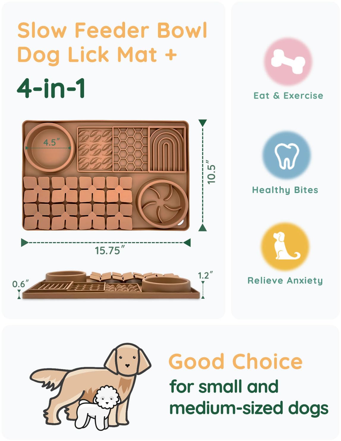 Evenco Slow Feeder Bowl, Silicone Lick Mat with Suction Cups for Dog Cat, Snuffle Mat for Pet Smell Training, Puzzle Toys for Bo