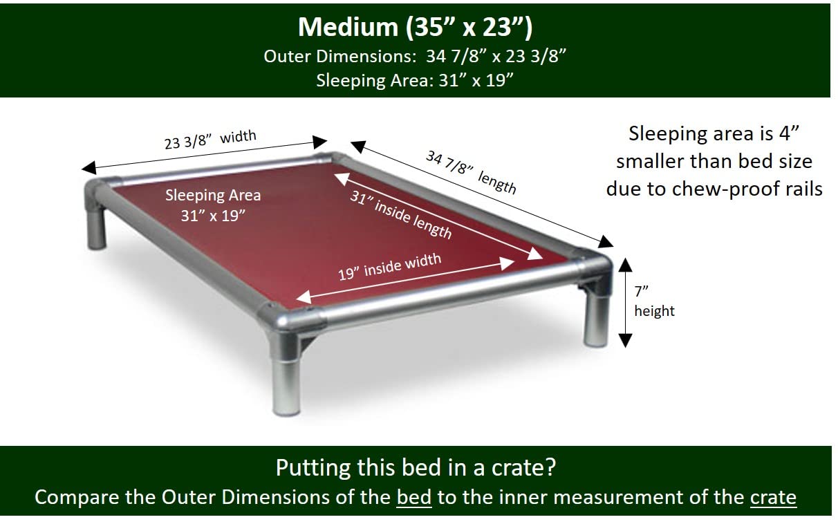 Kuranda Chewproof Bed - Silver Aluminum - 35'' x 23'' - Heavy Duty Vinyl - Burgundy