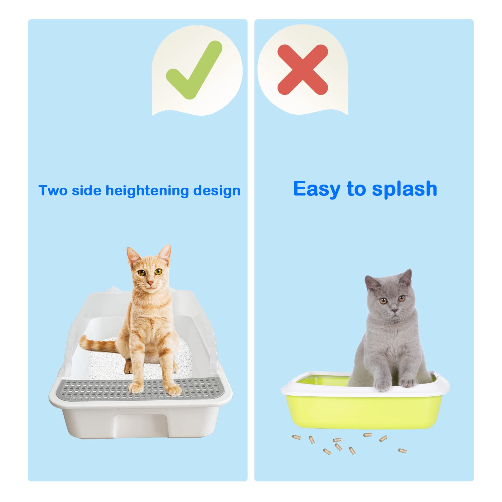Muyg Open Cat Litter Box With High Side,Heightening Anti-Splashing Cats Litter Pan,Kitten Toilet With Litter Sifting Scoop,Semi-