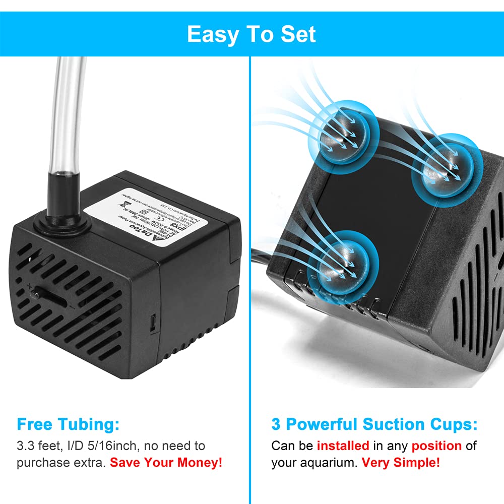 Datoo 95Gph 5W Small Submersible Water Pump Mini Fountain Pump Ultra Quiet For Aquarium Fish Tank Pond Statuary Hydroponics