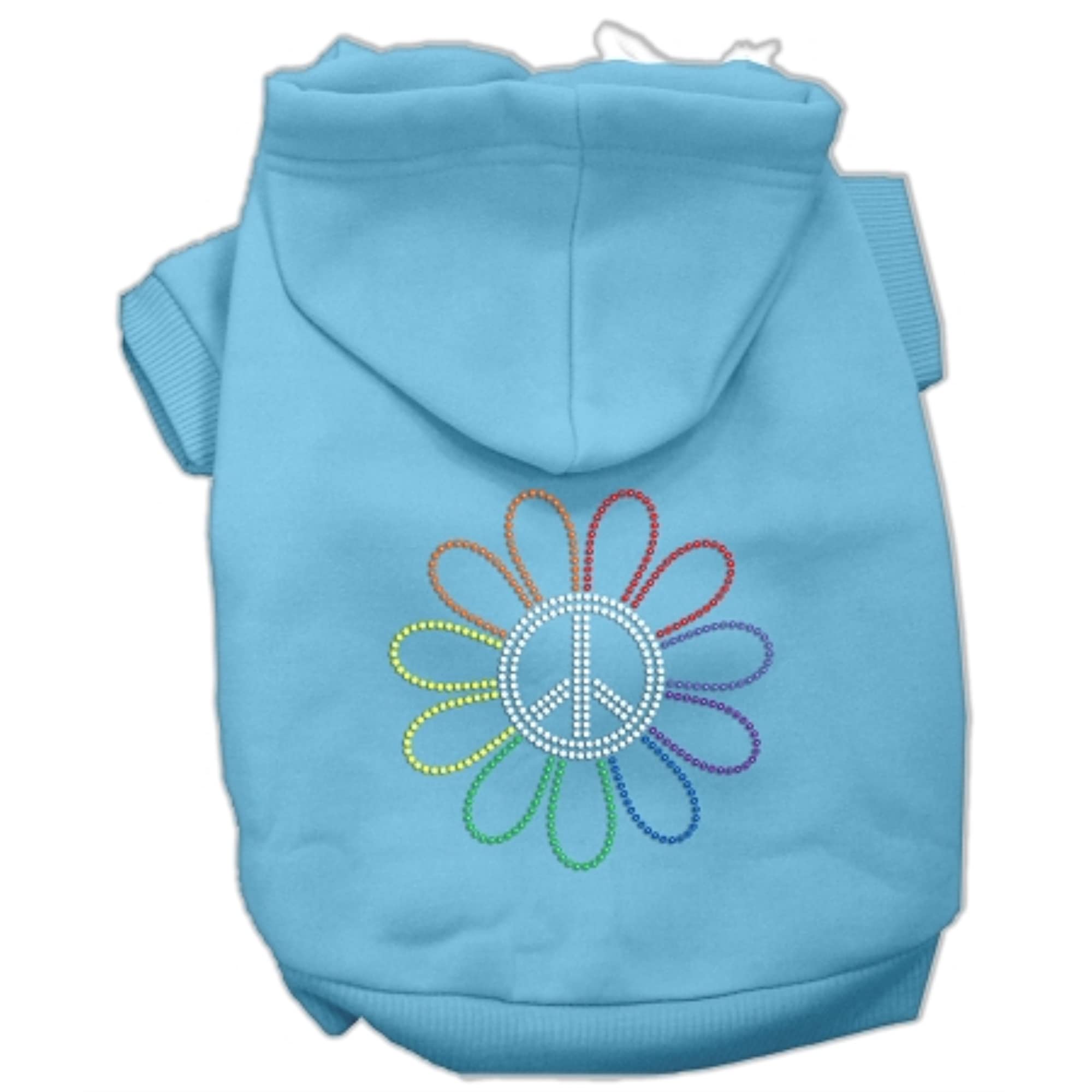 Mirage Pet Products Rhinestone Rainbow Flower Peace Sign Hoodie, 20, Baby Blue
