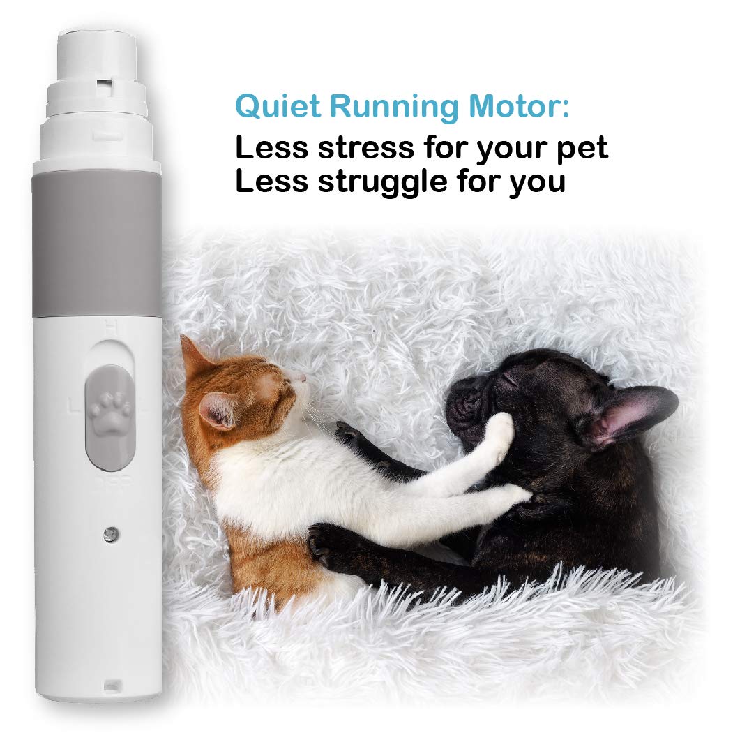 Pet Nail Grinder - Best Rechargeable Cordless Dog Nail Trimmer For Dogs & Cats - Easy & Comfortable To Use - Quiet Motor, Two Speed Options With Light Indicator - Great For Small, Medium, Large Nails.
