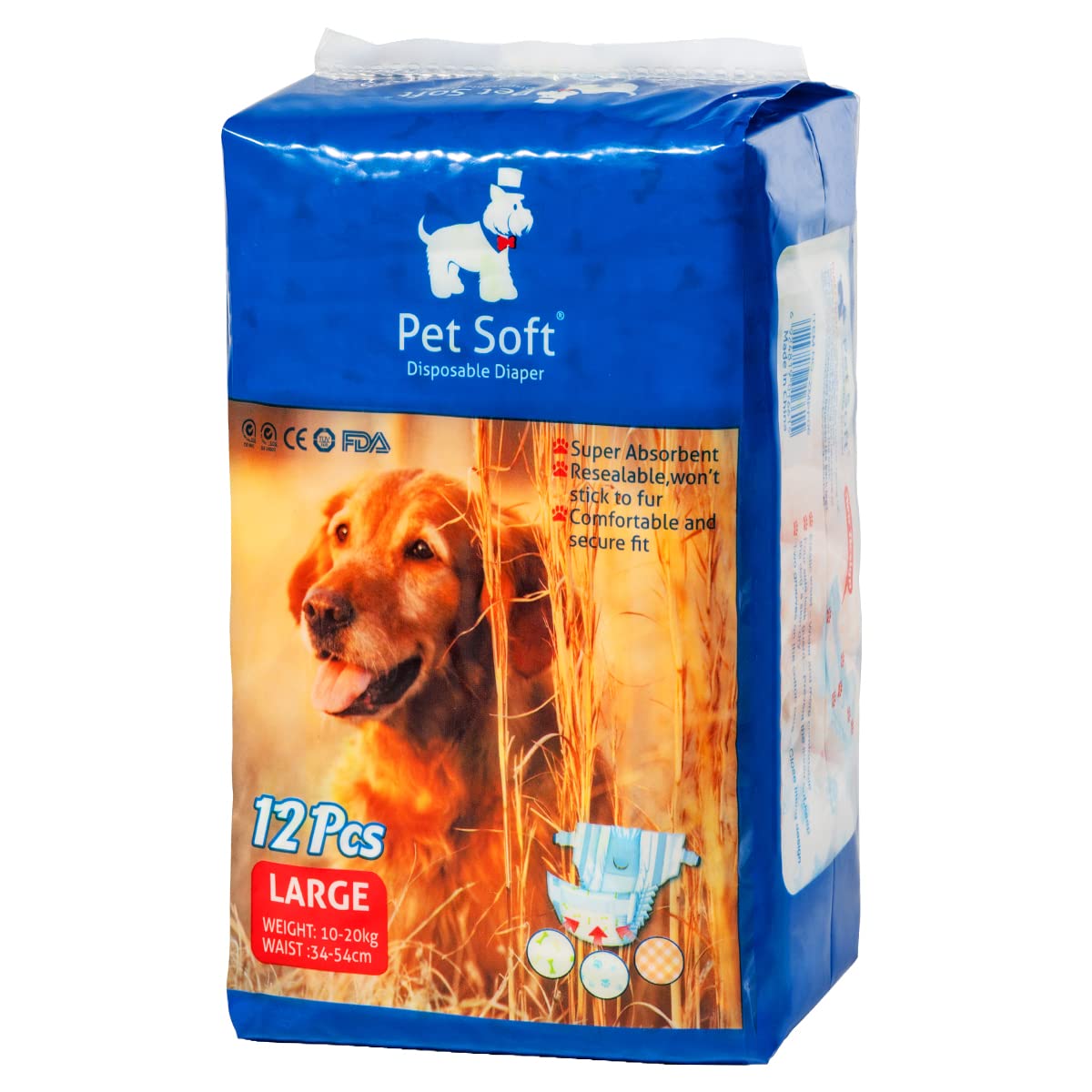 Pet Soft Dog Diapers Female - Disposable Puppy Diapers, Cat Diapers 12Pcs Large